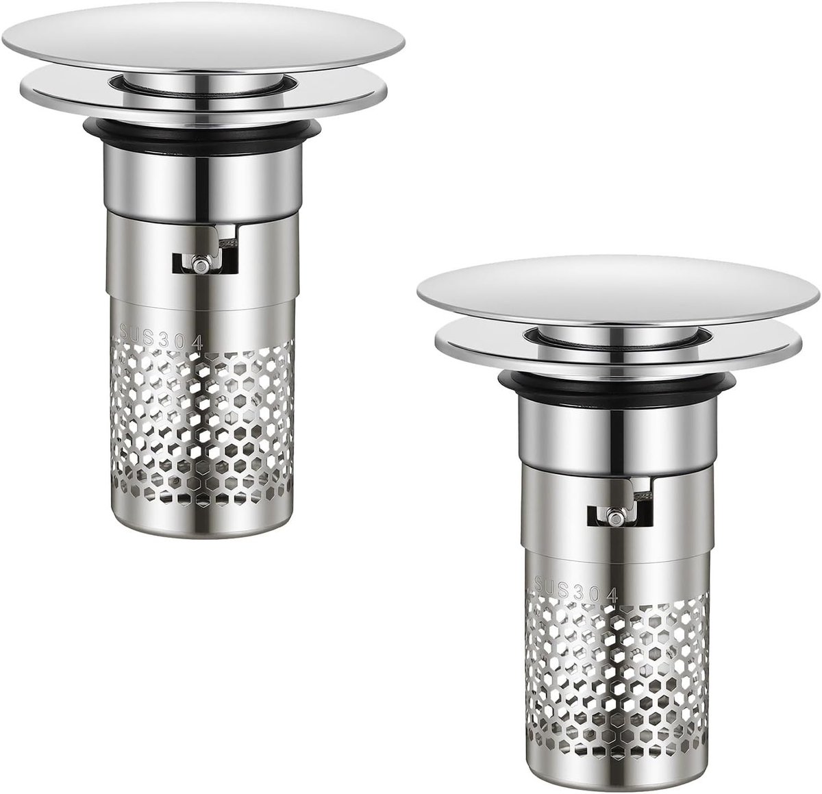 Stainless Steel Vloerdrain Filters - Pop Up Afvoerstopper met Verwijderbare Strainer voor Douche en Gootsteen, Geschikt voor 34-40mm Afvoerputjes