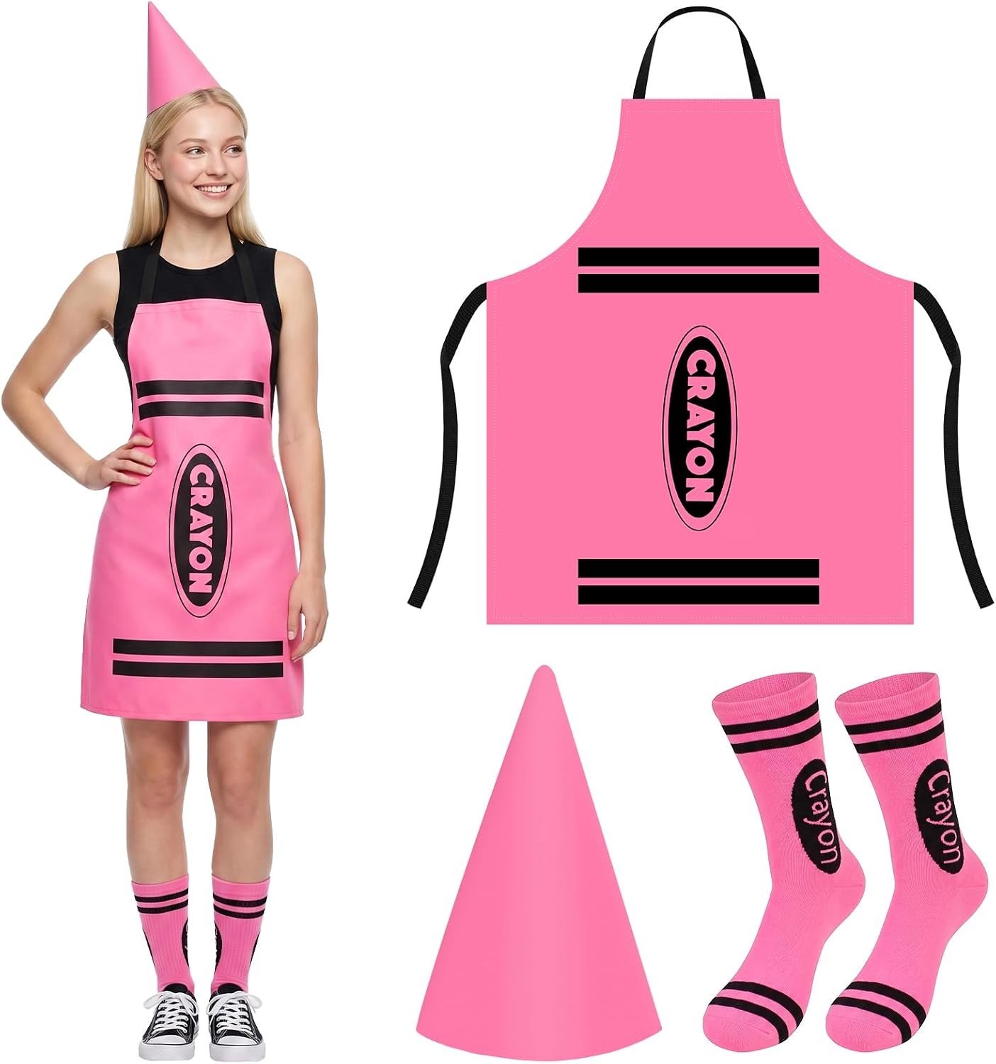 Kleurpotlood Kostuum voor Volwassenen met Puntige Hoed en Sokken voor Carnaval en Halloween Cosplay