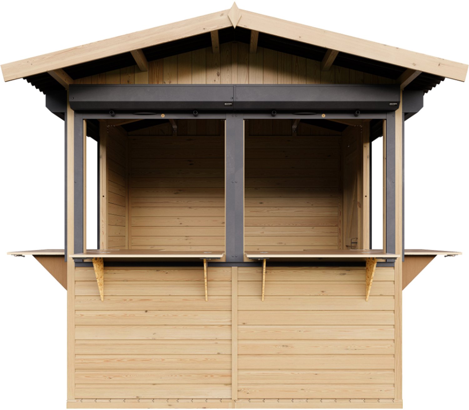 Timbela M149BZ - Houten marktkraam - 4 m² - 263x253xH232 cm - met 4 afsluitbare rolluiken