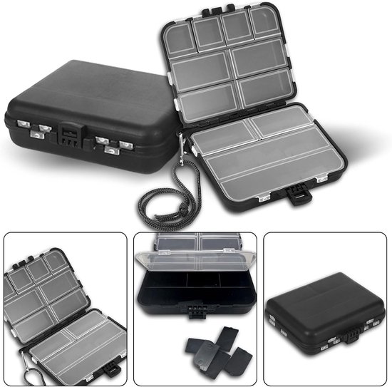 Set van 2 Visaasdozen, Veelzijdige Opbergdozen voor Visspullen, Robuuste Waterdichte Dozen voor het Opslaan van Vissersaas en Lood, Compact en Ideaal voor Buitenvissen, 12 x 9.5 — afbeelding 4