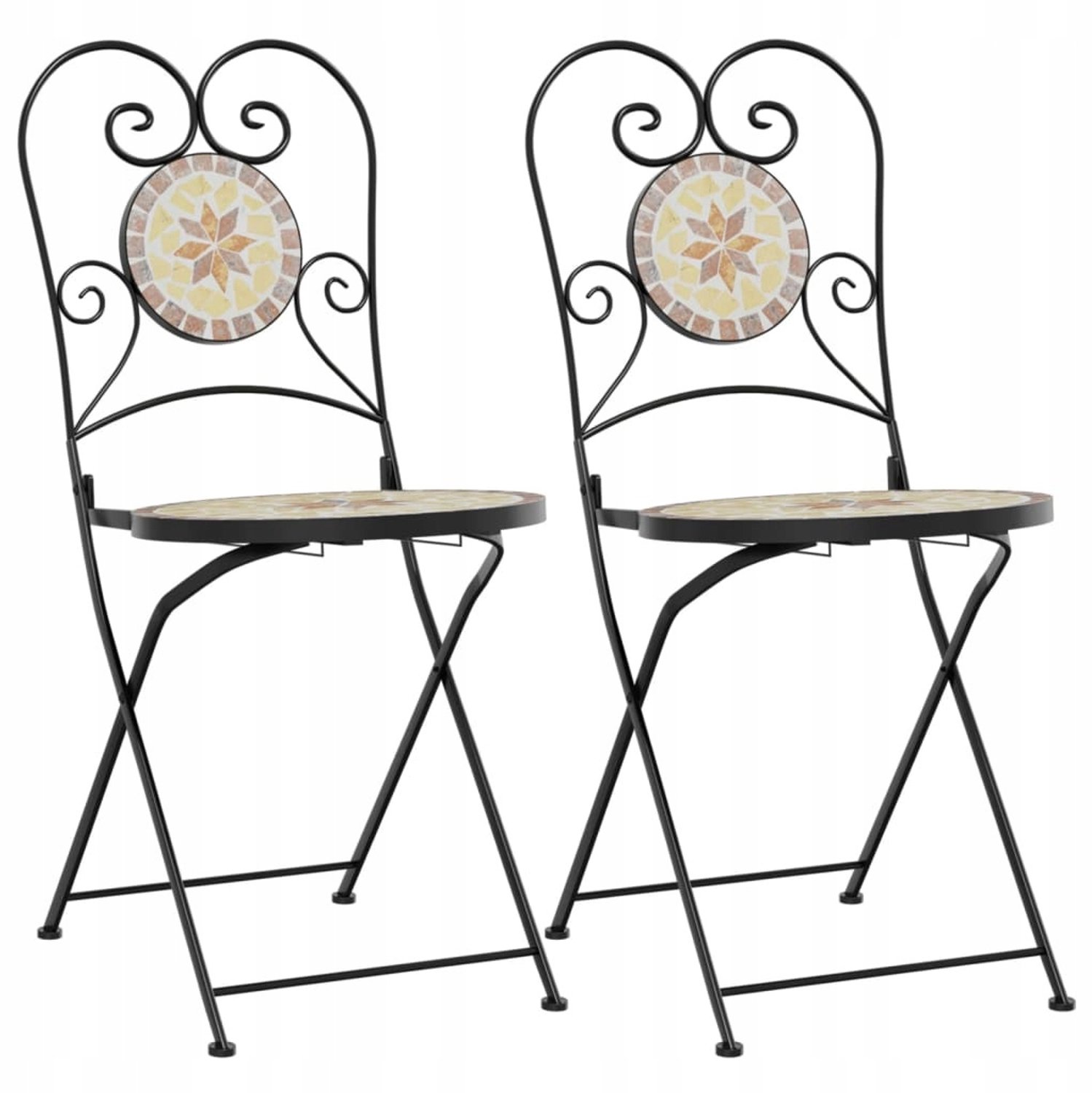 Bistro Stoelen 2 Stuks Terracotta Wit Keramiek Opvouwbaar Tuin