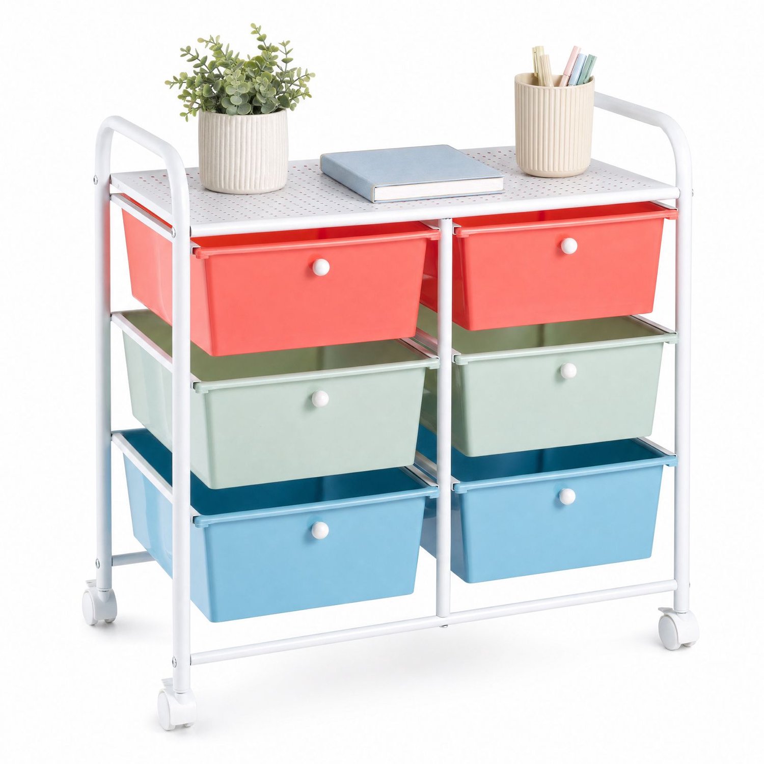 SureDeal® - Bureaukast - Rollwagen Rollcontainer - Lades Kunststof - Soepel Lopende Wielen - 63,5x38x66 cm - Multikleur
