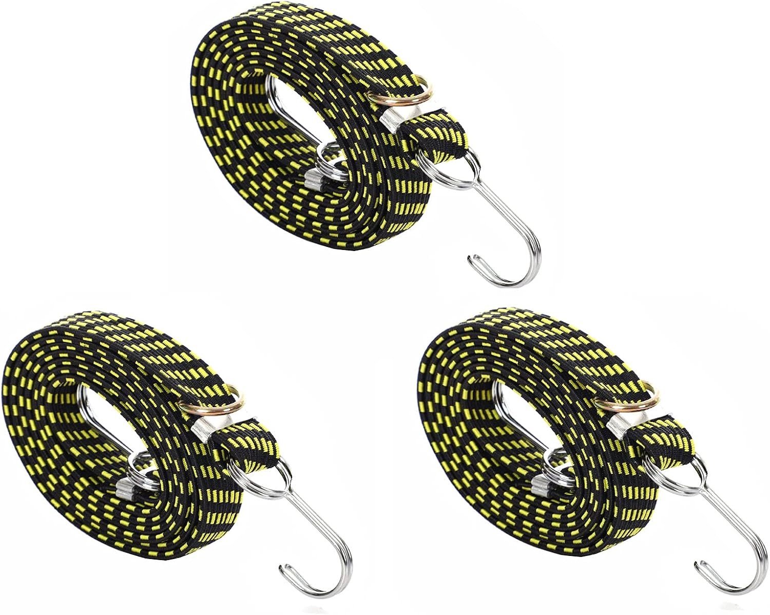 Verstelbare Platte Bungee Koorden - Geel - 80 inch - Heavy Duty Latex met Gesp en Haken - Voor Camping en Tuinieren