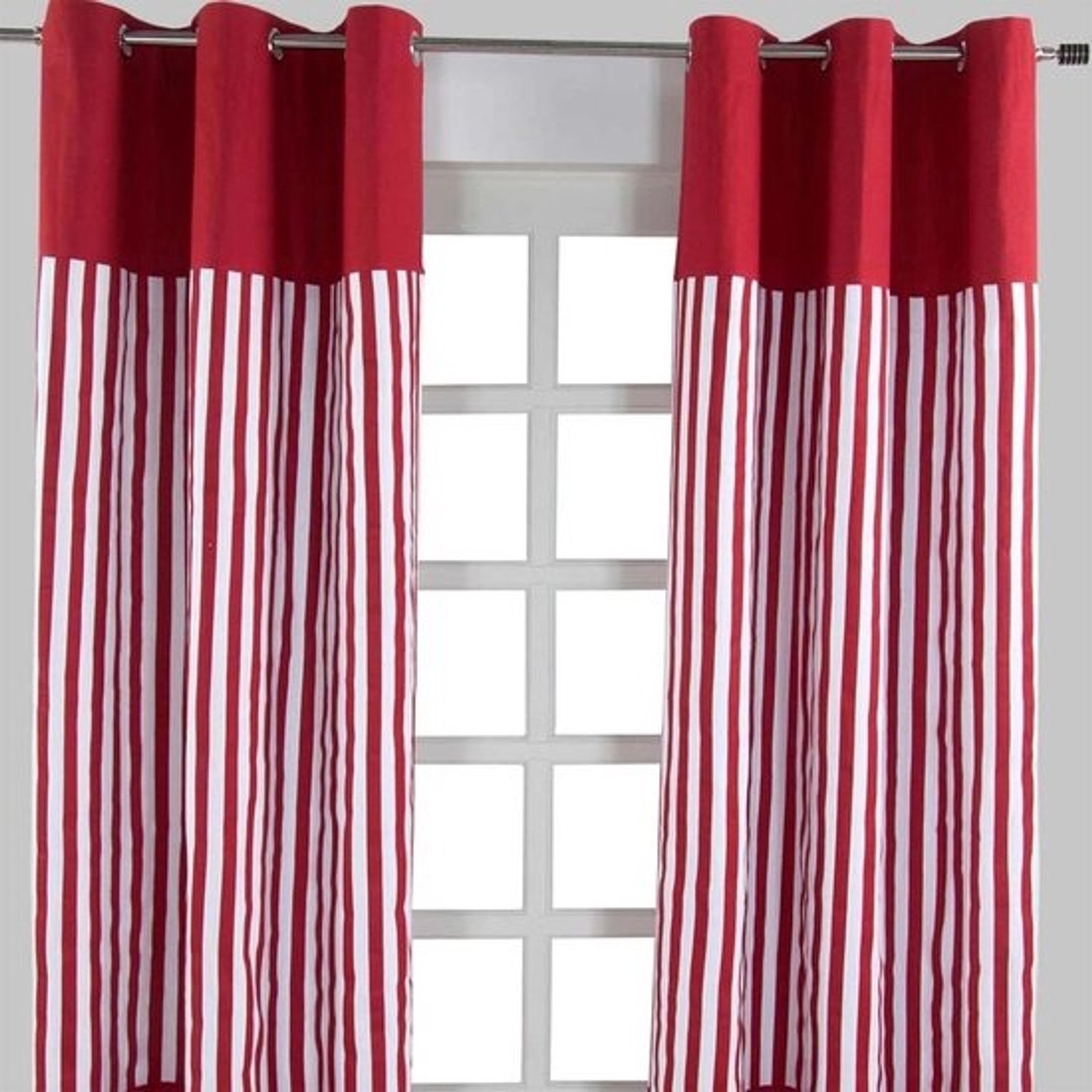 Decoratief gordijn - Ooggordijn set - Woonkamer aankleden - 100% puur katoen - 117x137 cm - Rood wit gestreept