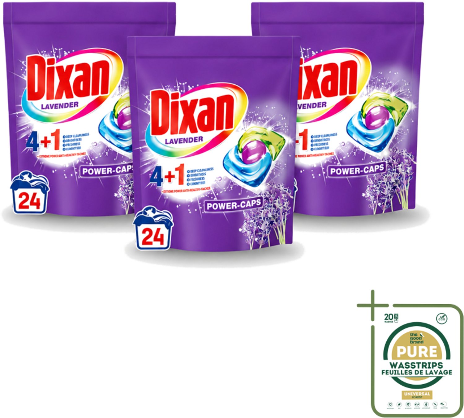 3 x Dixan Power Caps - Wasmiddelcapsules en Vlekverwijderaar - Extreme Power - Gekleurde Was - Lavendel - 24 Wasbeurten - Wasstrips - Wasmiddelcapsules - Vlekverwijderaar - Gekleurde Was - Lavendel - Wasbeurt