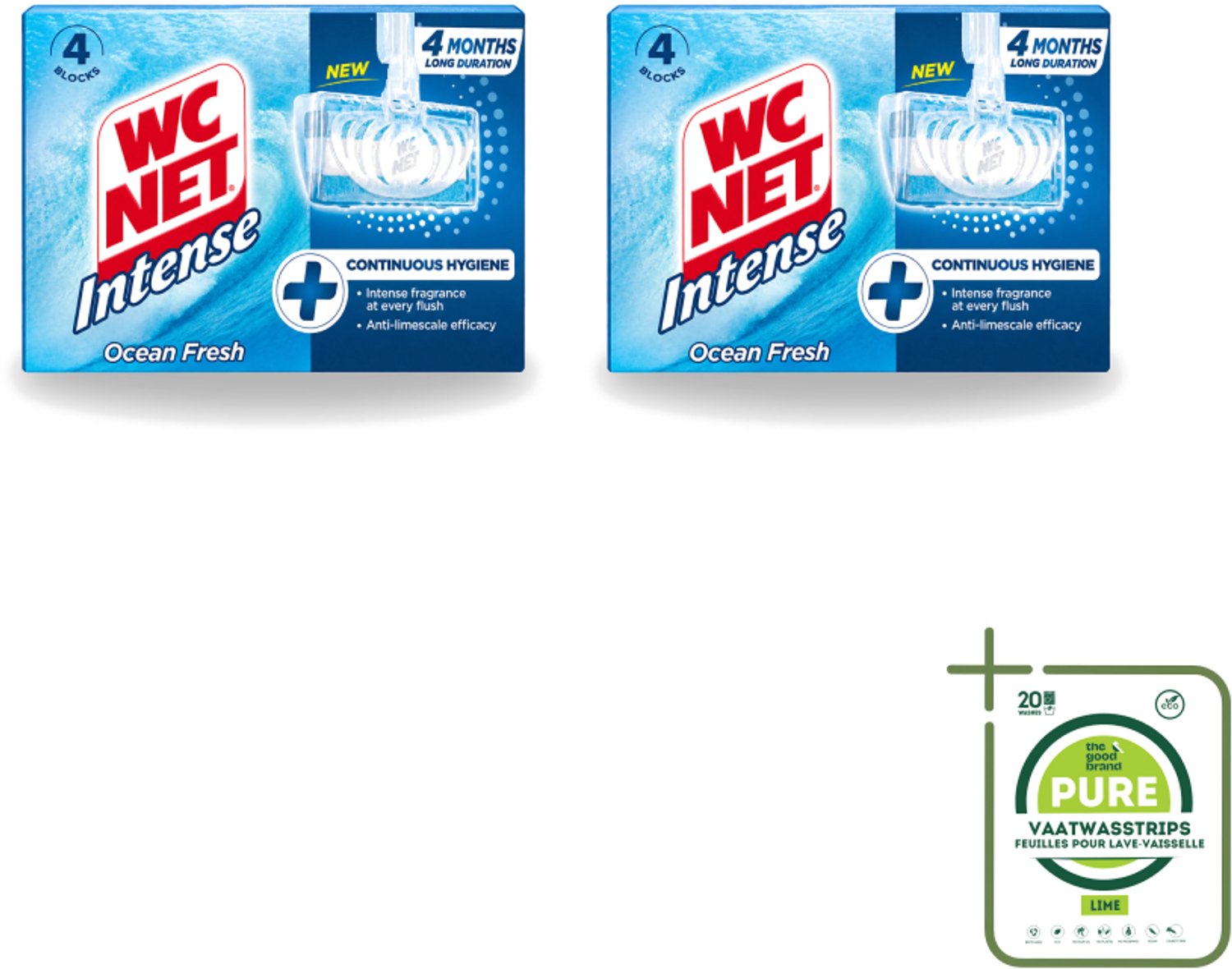 2 x WC Net - Toiletblok - Ocean Fresh - 4 Blokjes - Grootverpakking - Vaatwasstrips - Toiletblok - Zuurstof - Oceaangeur - Kalkaanslag - Hygiëne