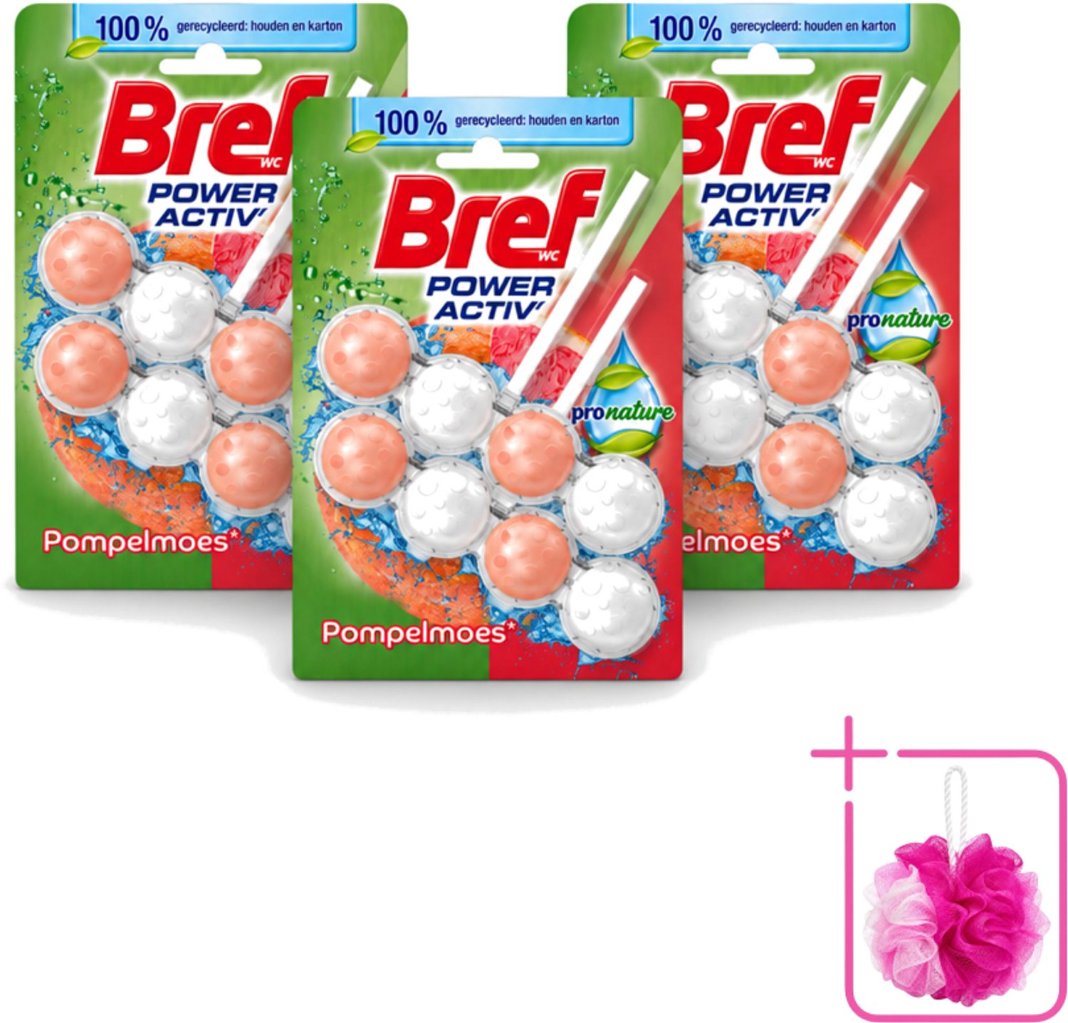 3 x Bref – Toiletblok – Pronature Pompelmoes – Duo Pack - Bulkverpakking - Bref Pronature - Douchemop - Pompelmoes Toilet