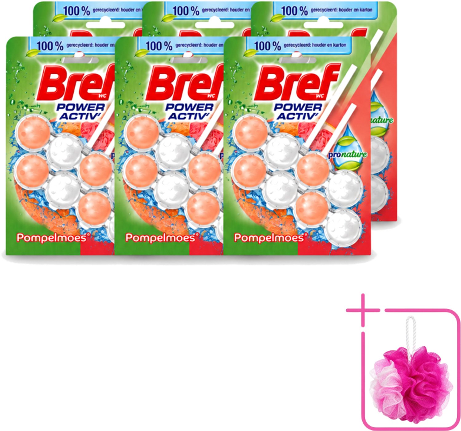 6 x Bref – Toiletblok – Pronature Pompelmoes – Duo Pack - Bulkverpakking - Bref Pronature - Douchemop - Pompelmoes Toilet