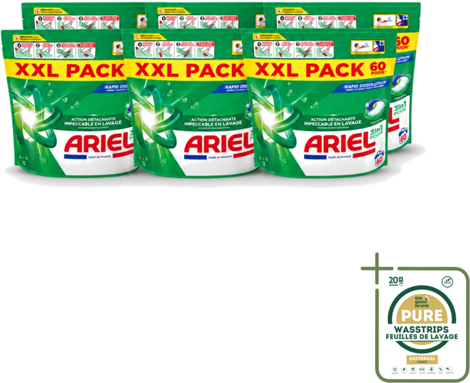 6 x Ariel – Pods 3in1 – Original – 60 wasbeurten - Wasstrips - Ariel 3in1 Pods - Wasmiddel Capsules - Krachtige Vlekverwijdering - Koud Wassen - Wasmiddel Voor Kleding