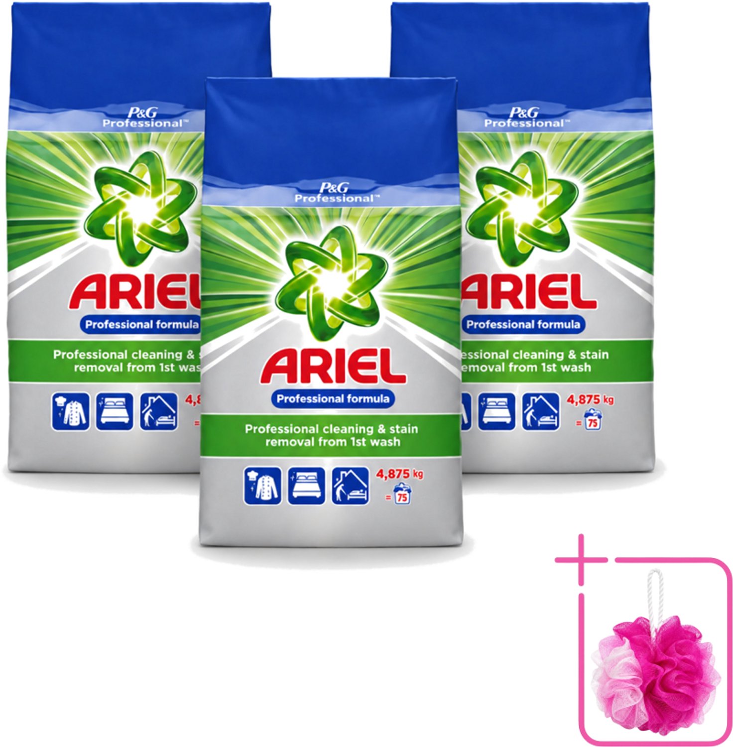 3 x Ariel – Waspoeder Professional – Original – 4,8 kg – 75 wasbeurten - Bulkverpakking - Ariel Professional Waspoeder - Douchemop - 4.8 kg Waspoeder