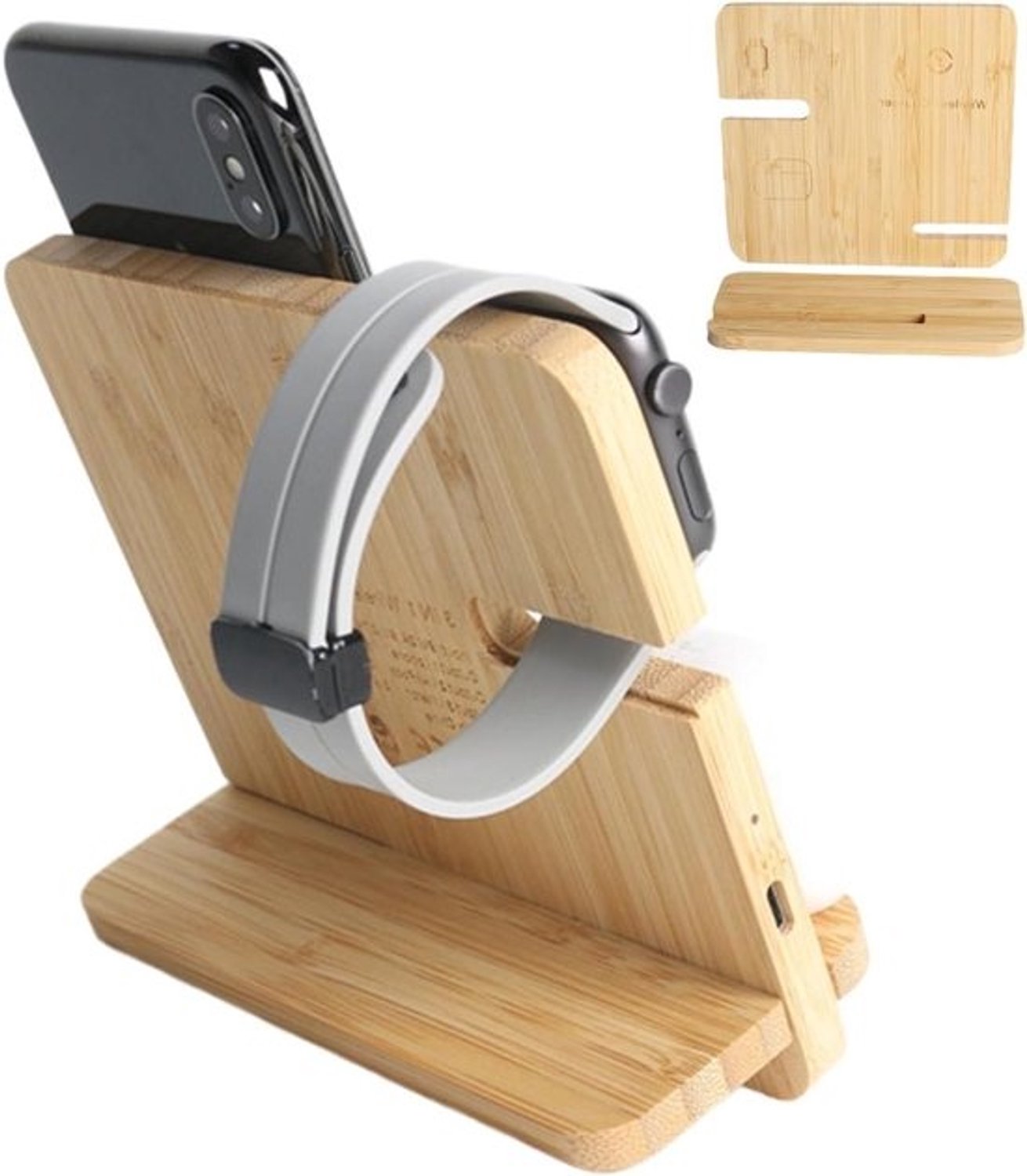 Draadloze Oplaadstandaard - Quick Pad Dock - Snelladen Thuis - Houten Basis - 15W - Geel