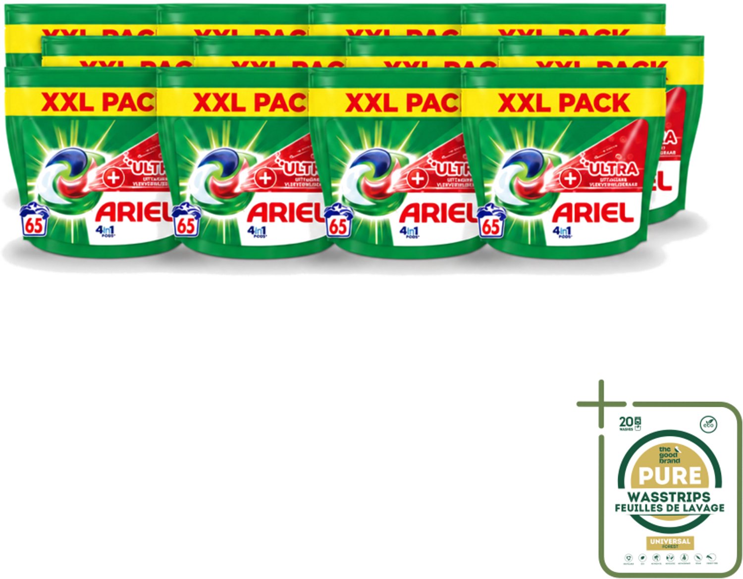 12 x Ariel – 4in1 Pods – Ultra Vlekverwijderaar – 65 wasbeurten - Wasstrips - Vlekverwijderaar Wasmiddel - Krachtige Waspods - Ariel 4in1 Pods - Ultra Vlekverwijdering - Ingedroogde Vlekken
