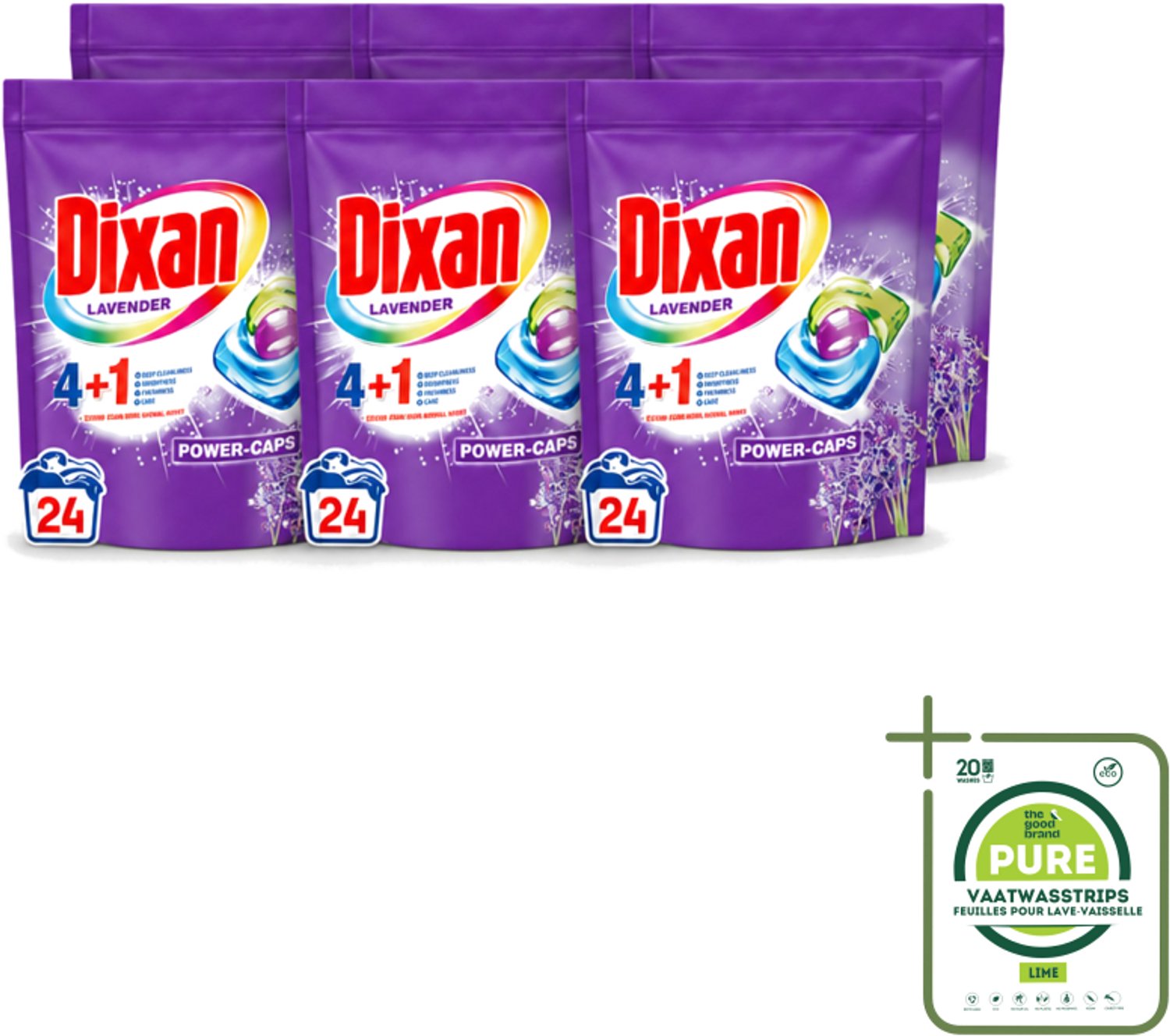 6 x Dixan Power Caps - Wasmiddelcapsules en Vlekverwijderaar - Extreme Power - Gekleurde Was - Lavendel - 24 Wasbeurten - Grootverpakking - Vaatwasstrips - Wasmiddelcapsules - Vlekverwijderaar - Gekleurde Was - Lavendel - Wasbeurt