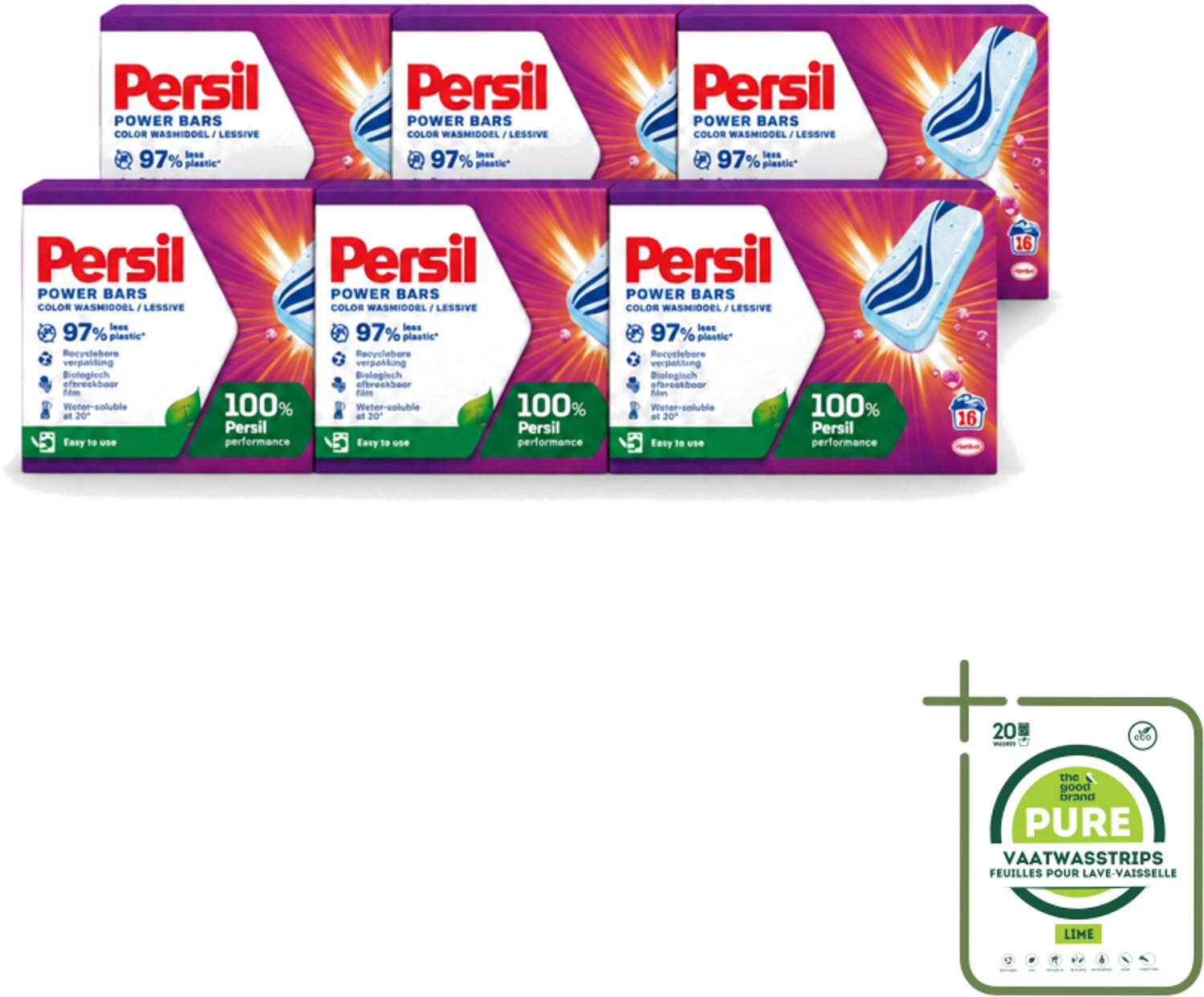 6 x Persil Power Bars - Wasmiddeltabletten - Gekleurde Was - 16 Wasbeurten - Grootverpakking - Vaatwasstrips - Wasmiddelbar - Gekleurde Was - Wasmiddel Tabletten - Duurzame Was - Milieuvriendelijke Was