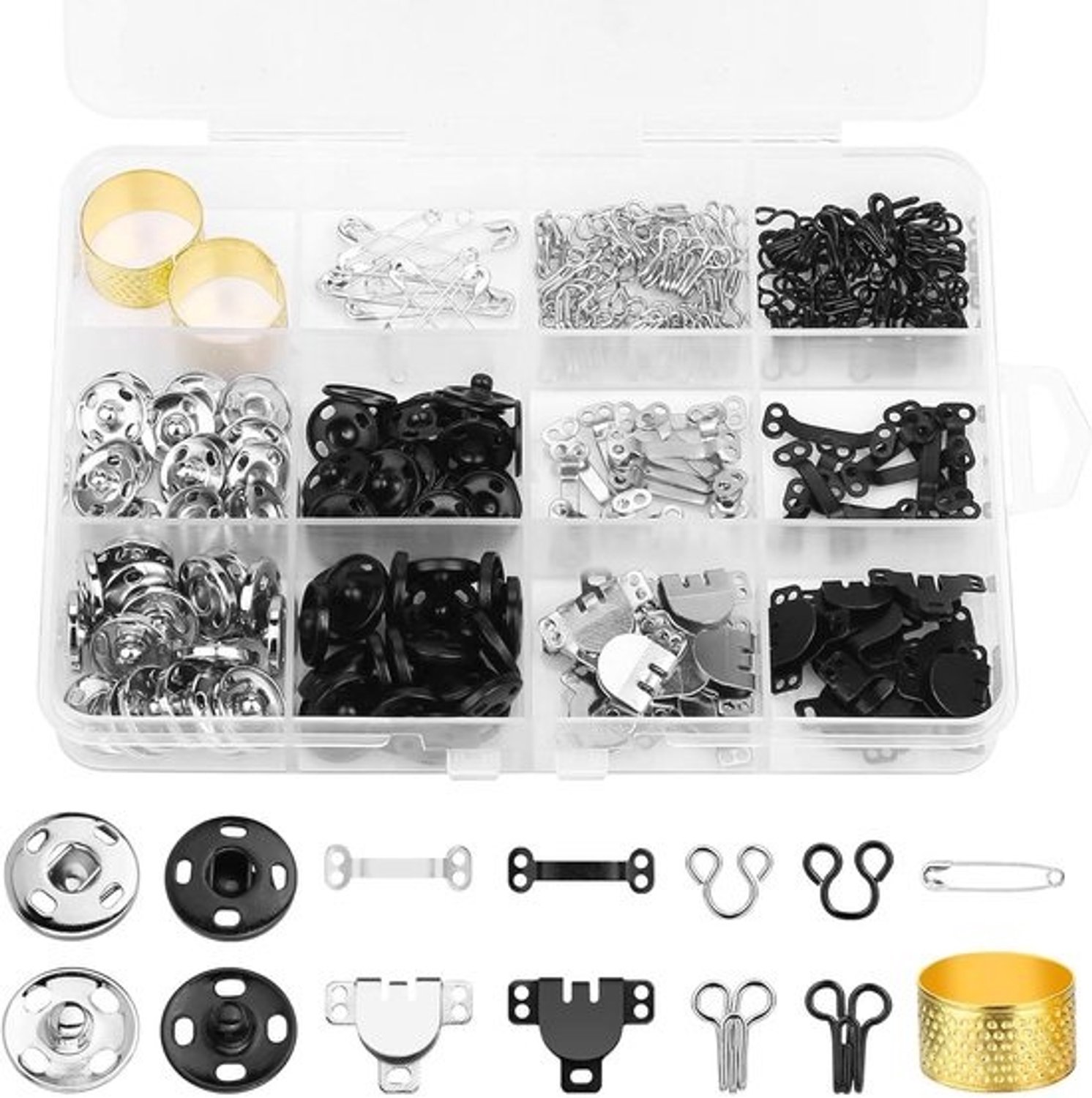 Naaiset Haken Ogen - Rok Jurk Sluitingen - Kleding Maken - 3 Stijlen Set - 112 Paar - Zwart Wit Goud