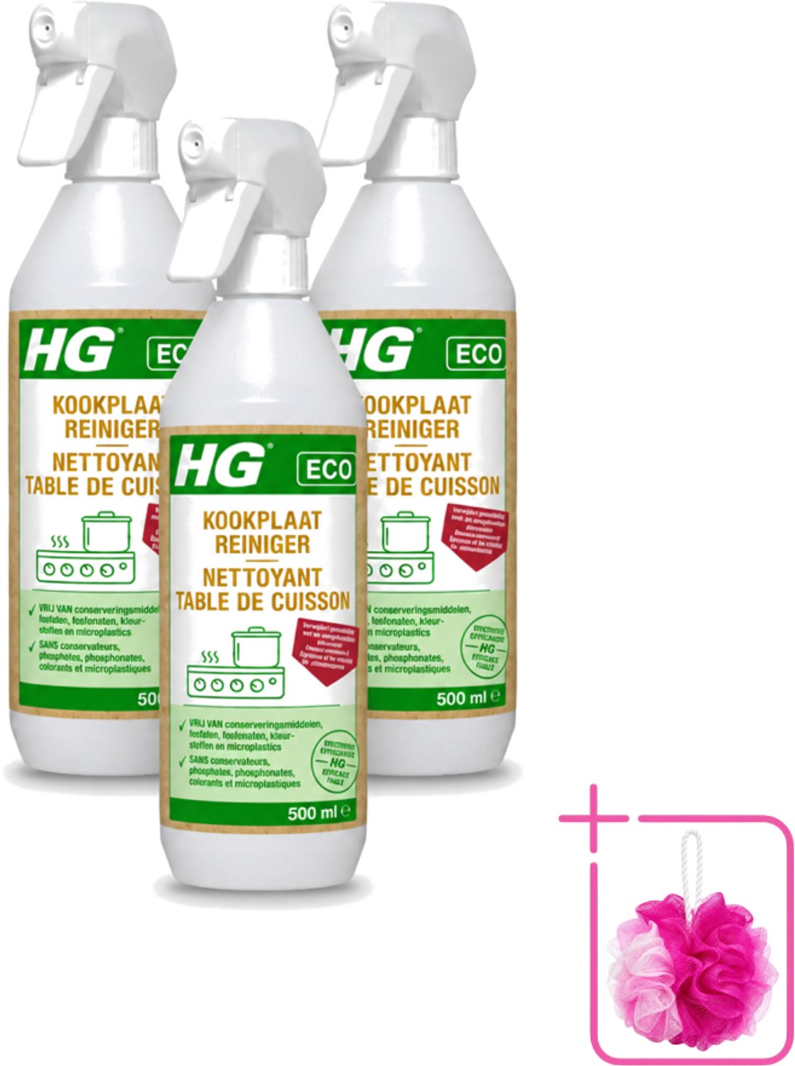 3 x HG ECO - Kookplaatreiniger - Verwijdert Gemakkelijk & Snel - Duurzaam & Ecologisch - 500 ml - Bulkverpakking - Kookplaat reinigen - Eco kookplaatreiniger