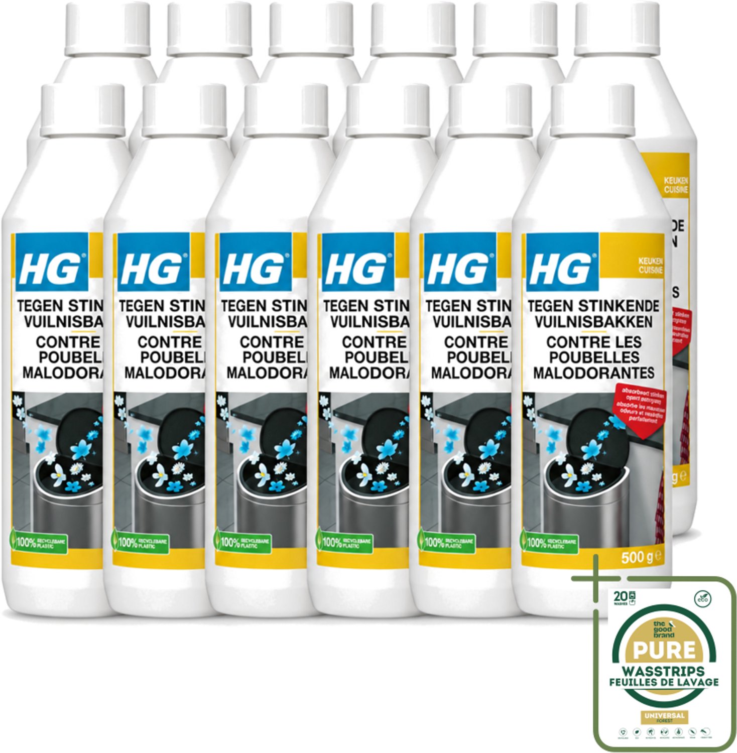 12 x HG - Tegen Stinkende Vuilnisbakken - Neutraliseert Geuren - 500 g - Stinkende Vuilnisbakken - Geurneutraliseren - Afvalgeuren - Vuilnisbak Geuren - Afvalcontainer Geuren