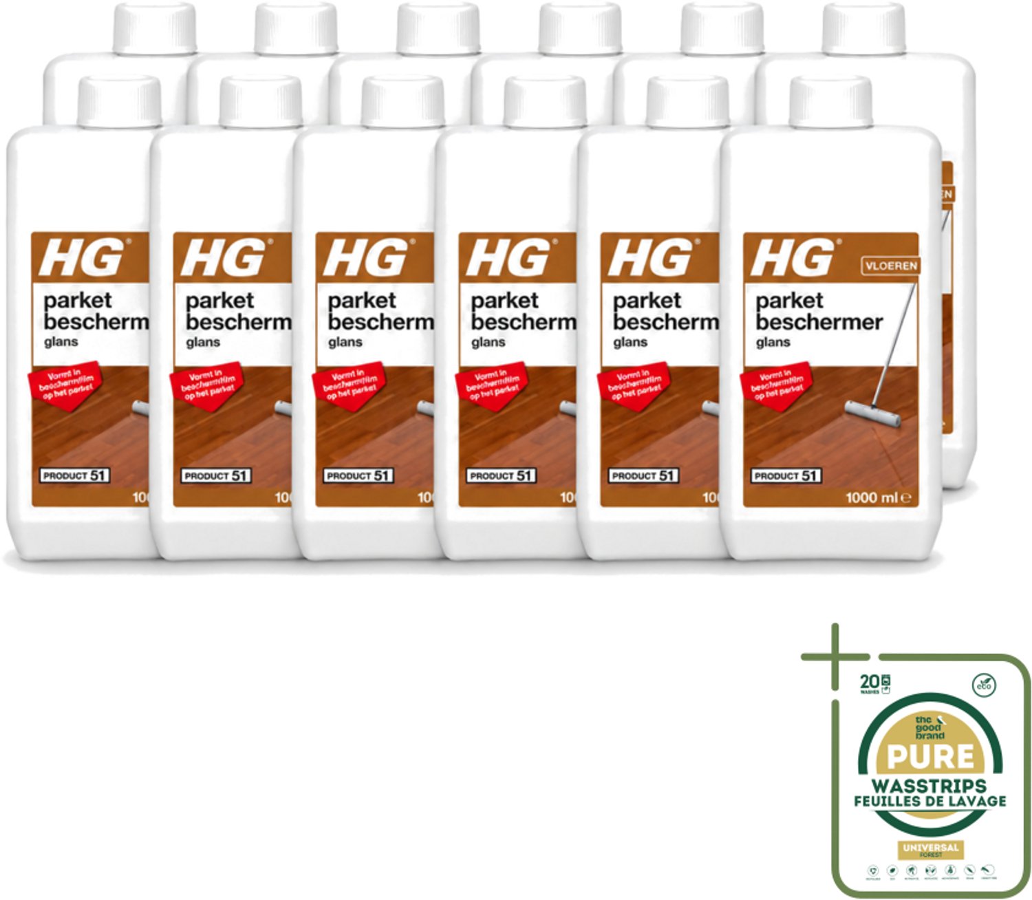 12 x HG - Parket Beschermer Glans - Vloeibare Emulsie - Vormt in Beschermfilm - 1L - Wasstrips - Parket Beschermer - Slijtage Bescherming - Krassen Bescherming - Anti-slip - Parket Beschermfilm