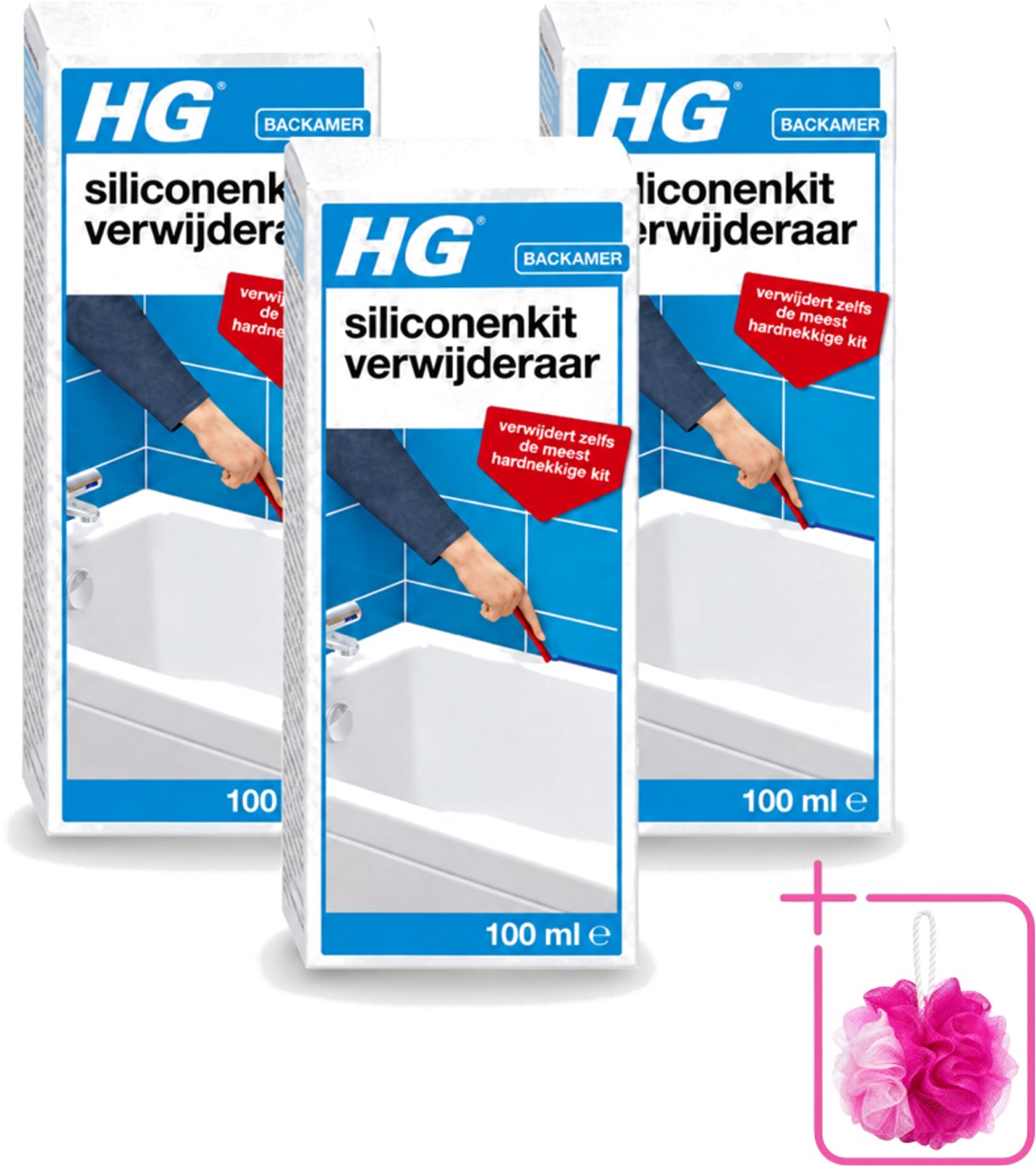 3 x HG - Siliconenkit Verwijderaar - Ook Tegen Hardnekkige Kit - Inclusief Borstel & Spatel - 100 ml - Bulkverpakking - Siliconenkit verwijderaar - Douchemop - Kit verwijderen