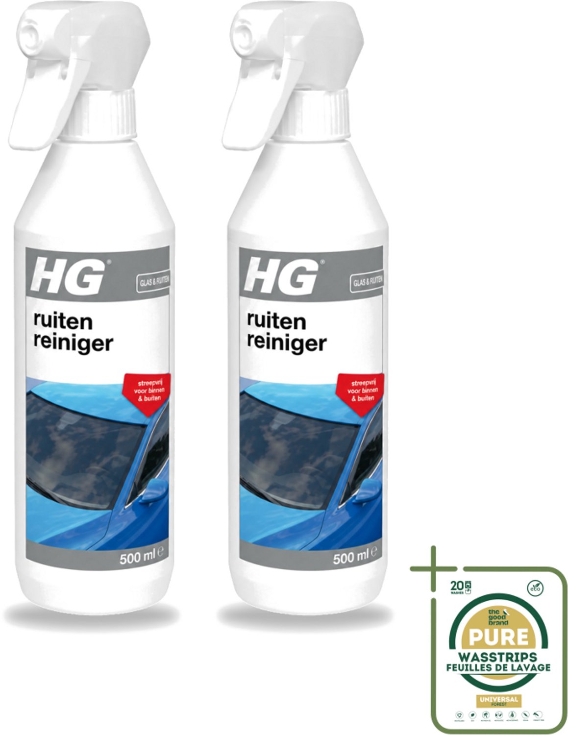 2 x HG - Ruitenreiniger - Streepvrij Voor Binnen & Buiten - 500 ml - Ruitenreiniger - Ruiten Reinigen - Ruiten Reinigen Binnen En Buiten - Ruiten Reinigen Auto - Ruiten Reinigen Caravan