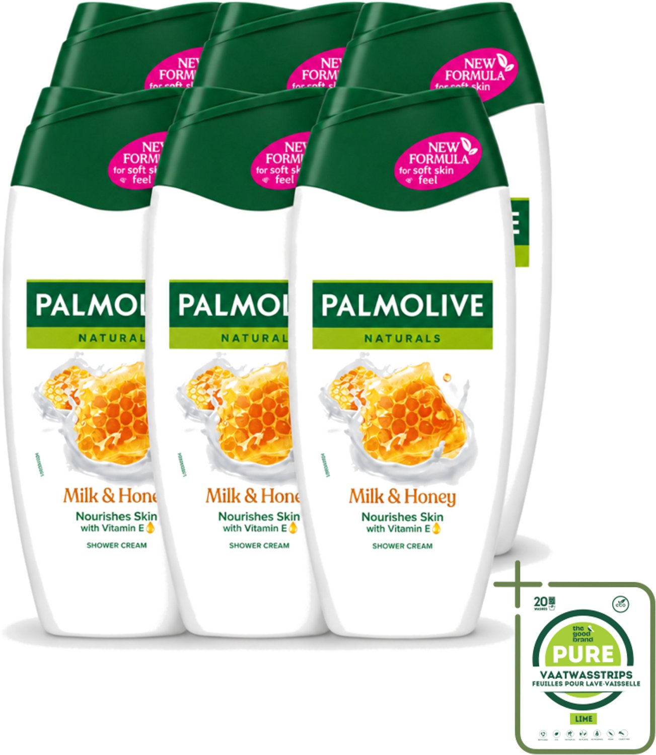6 x Palmolive – Douchecrème – Milk & Honey - 250 ml - Grootverpakking - Vaatwasstrips - Douchecrème - Voedende Douchecrème - Melk En Honing - Huid Verzorging - Hydraatende Douchecrème