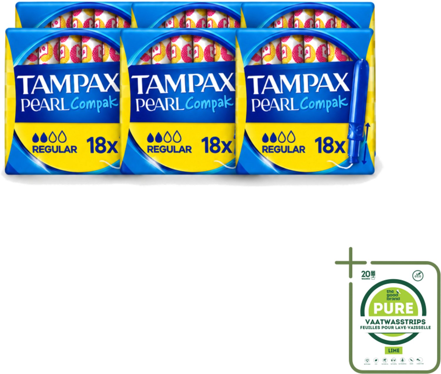 6 x Tampax Pearl Compak – Tampons – Regular - Grootverpakking - Tampon - Menstruatie - Bescherming - Comfort - Discreet