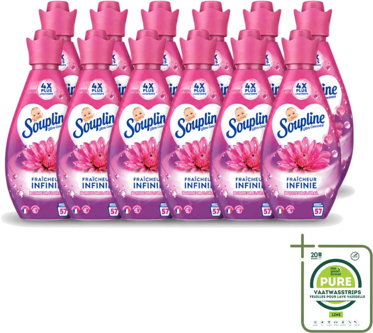 12 x Soupline – Wasverzachter – Infinite Freshness Floral Happiness – 800 ml - Grootverpakking - Vaatwasstrips - Wasverzachter - Frisheid - Geur - Zachtheid - Wasgoed
