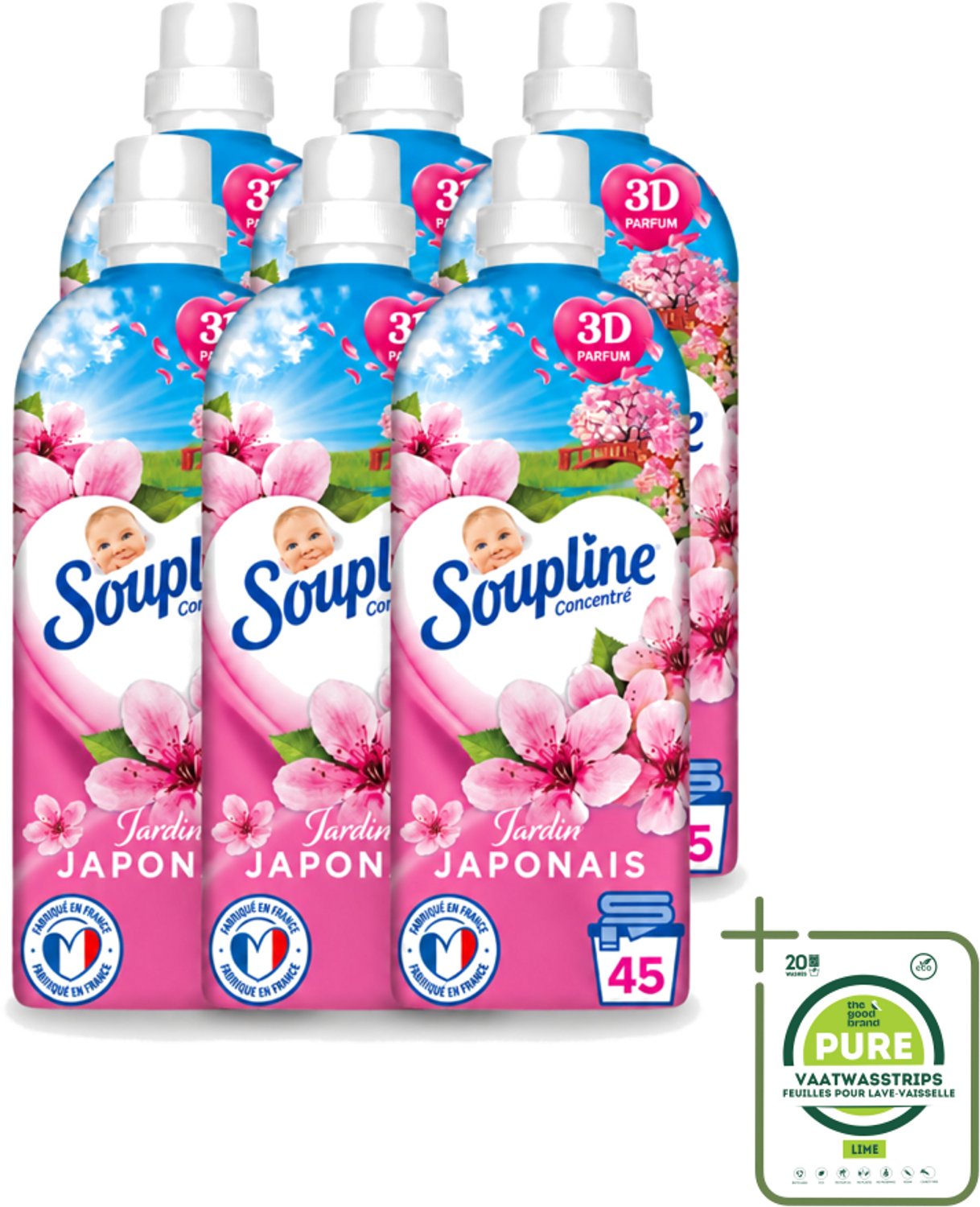 6 x Soupline – Wasverzachter – Japanse Tuin – 950 ml - Grootverpakking - Vaatwasstrips - Wasverzachter - Zachte Wasgoed - Geur - Japanse Tuin - Rustgevende Geur