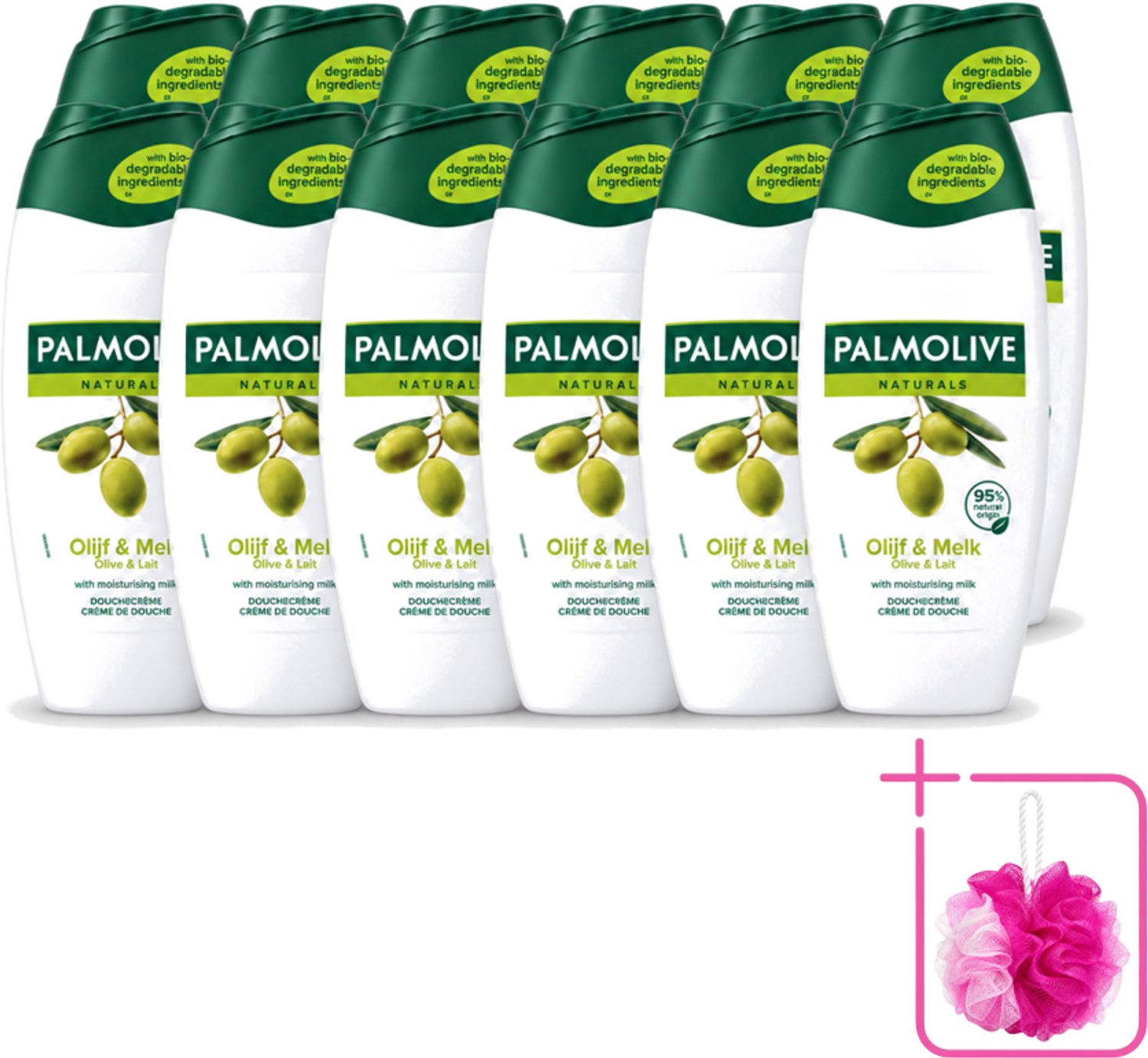 12 x Palmolive - Naturals - Douchecréme - Olijf & Melk - Natuurlijke ingrediënten - 250 ml - Bulkverpakking - Douchecrème - Douchemop - Olijf en melk