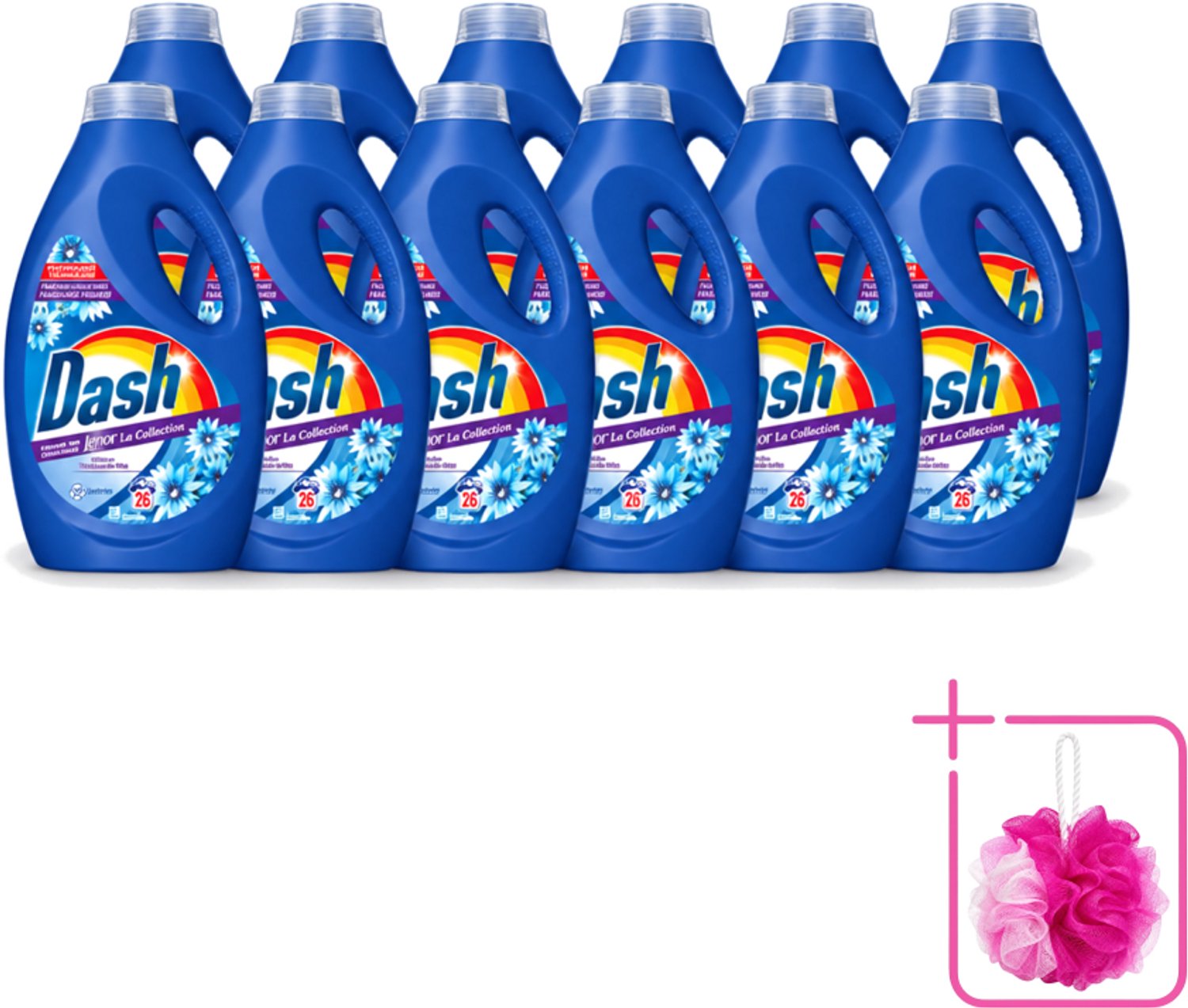 12 x Dash - Lenor Collectie - Vloeibaar Wasmiddel - Witte en Gekleurde Was - Zeebries - 26 Wasbeurten - Bulkverpakking - Wasmiddel - Douchemop - Was