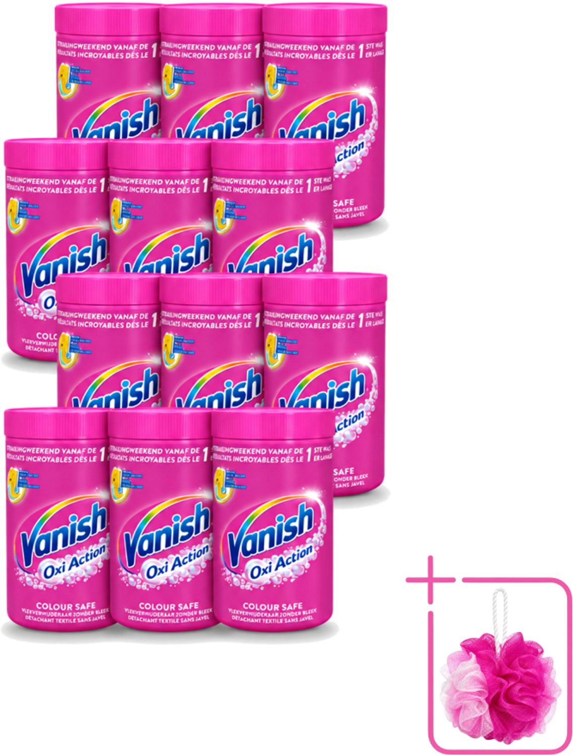 12 x Vanish Oxi Action - Veilige Kleur - Vlekkenverwijderaar Poeder - Zonder Bleek - Gekleurde Was - 1.5 Kg - Bulkverpakking - Vlekverwijderaar - Douchemop - Kleur veilig