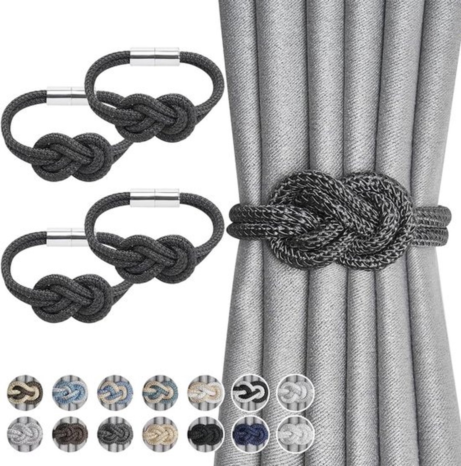 Magnetische Gordijnhouders - Gordijn Clips - Gordijnen Decoreren - Eenvoudige Stijl - 4 stuks - Donkergrijs