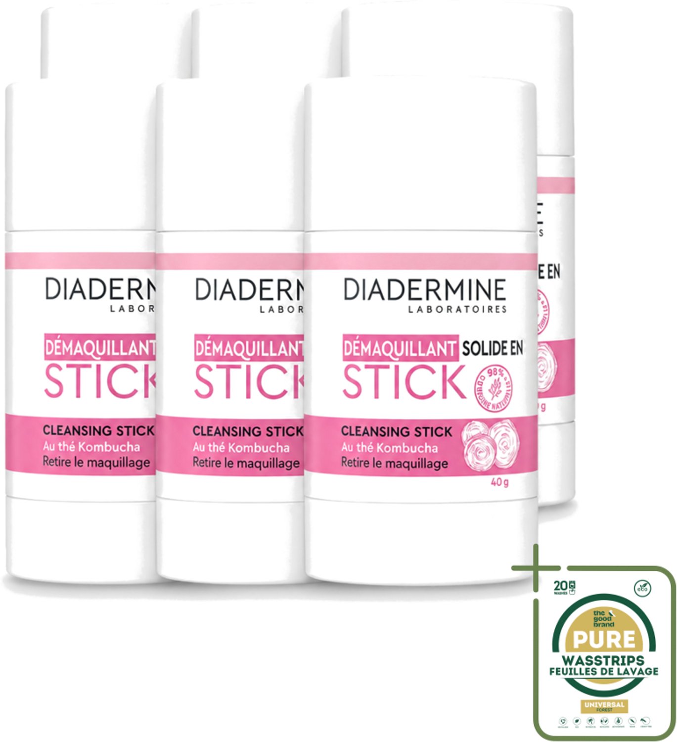 6 x Diadermine - Essential Care - Cleansing Stick - Kombucha - 40g - Wasstrips - Huid Reinigen - Huid Verzorgen - Kombucha Thee - Huid Reinigingsstick - Natuurlijke Huidverzorging