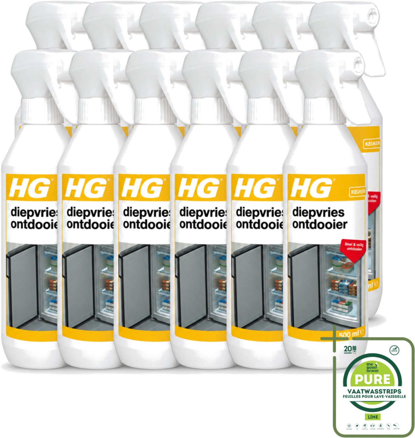 12 x HG - Diepvries Ontdooier - Snel & Veilig Ontdooien - 500 ml - Grootverpakking - Diepvries Ontdekker - Ijs Verwijderen - Vriezer Ontdekker - Ijs Verwijderen Diepvries - Ijs Ontdekker