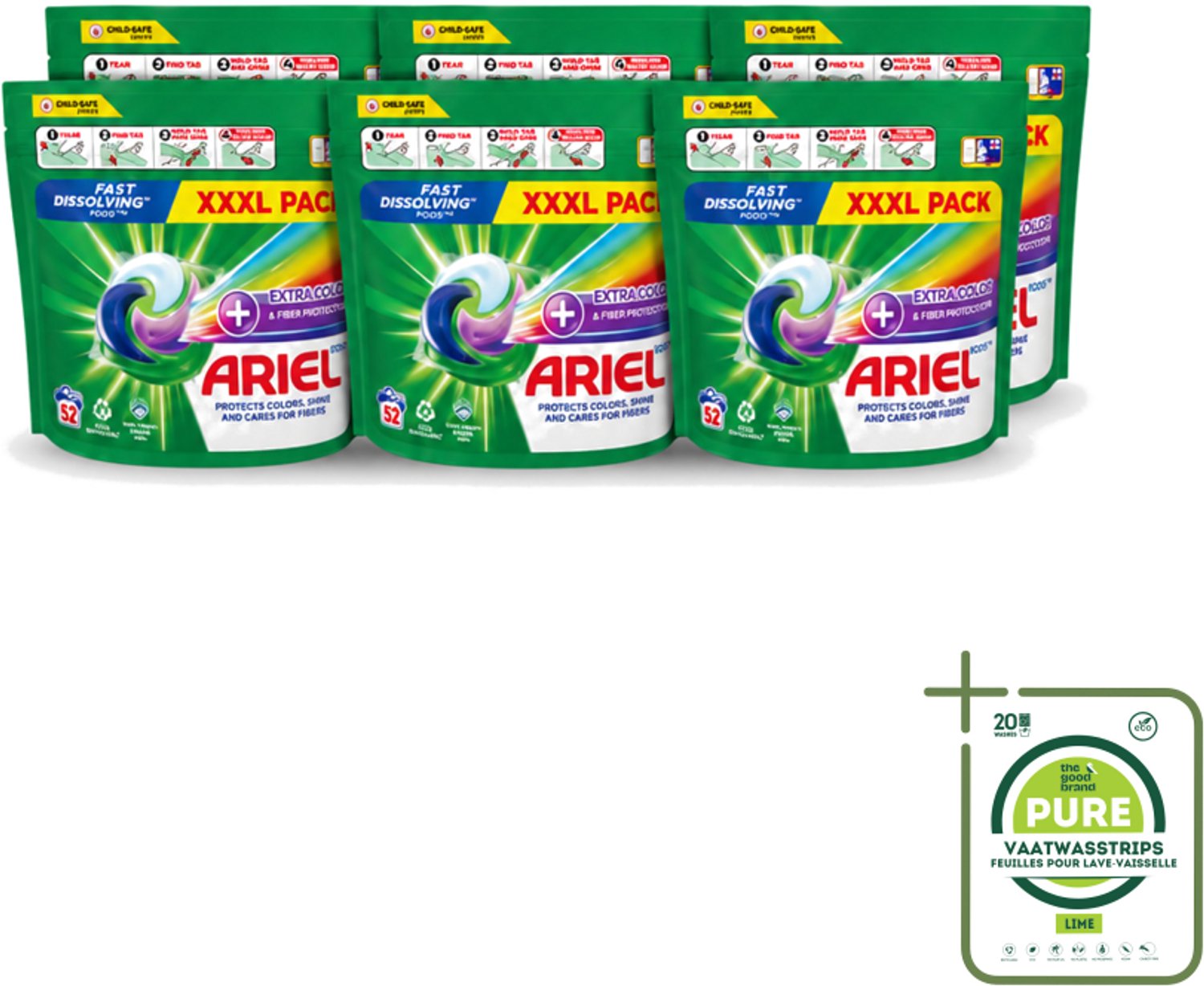 6 x Ariel – Waspods – Fiber Protection – 52 wasbeurten - Grootverpakking - Vaatwasstrips - Vezelbescherming - Wasmiddel Pod - Kleding Reinigen - Kleur Beschermen - Wasmiddel 52 Beurten