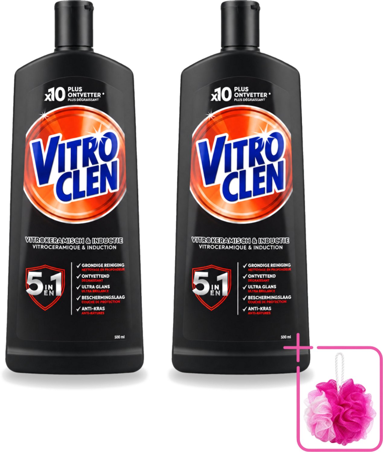 2 x Vitroclen - Kookplaatreiniger - Keramisch & Inductie - 5 in 1 - 500 ml - Bulkverpakking - Keramische kookplaat reinigen - Douchemop - Inductiekookplaat reinigen