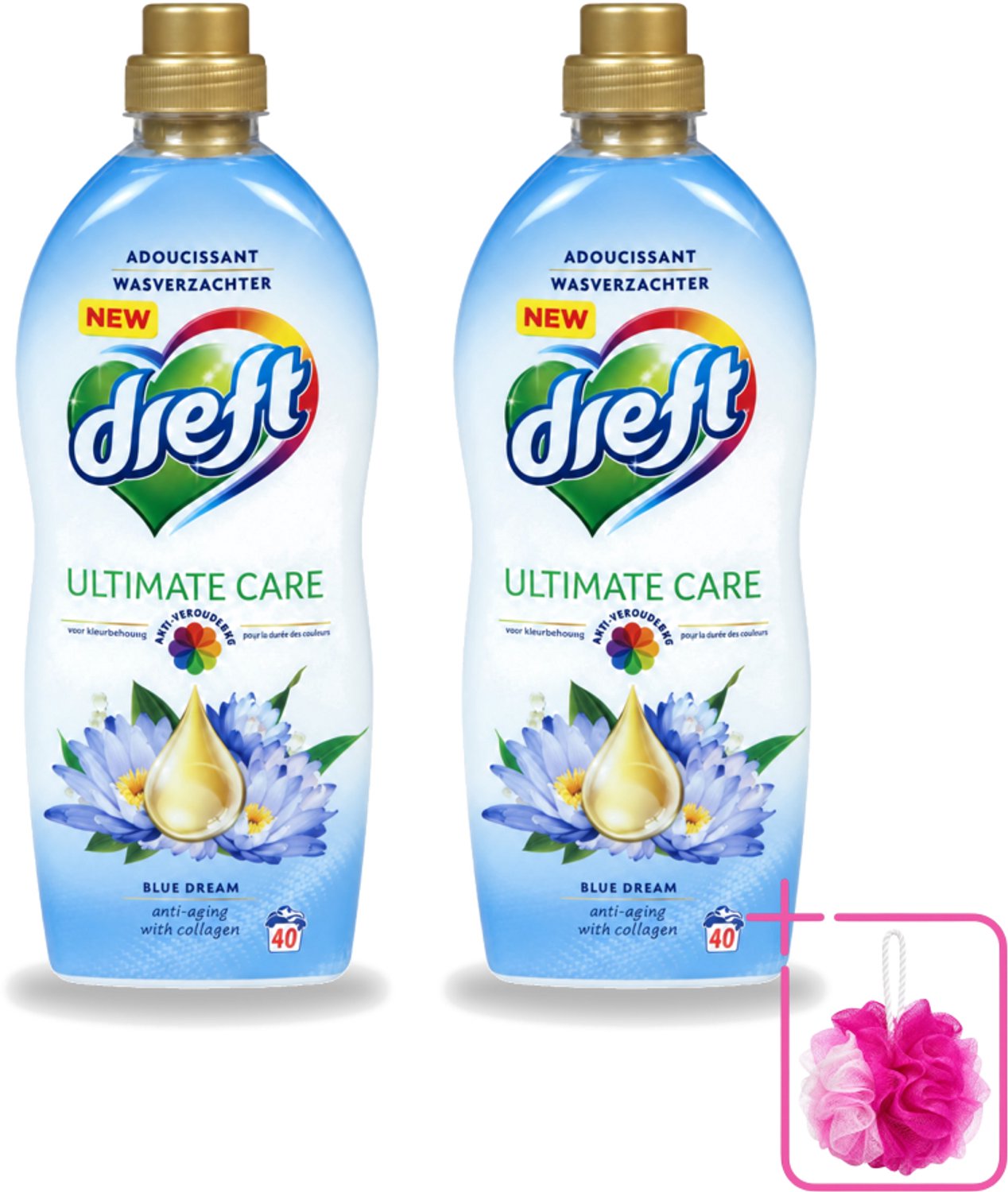2 x Dreft - Wasverzachter - Gekleurde Was - Blauwe Droom - Anti-Veroudering - 40 Wasbeurten - Bulkverpakking - Wasverzachter - Douchemop - Anti-aging