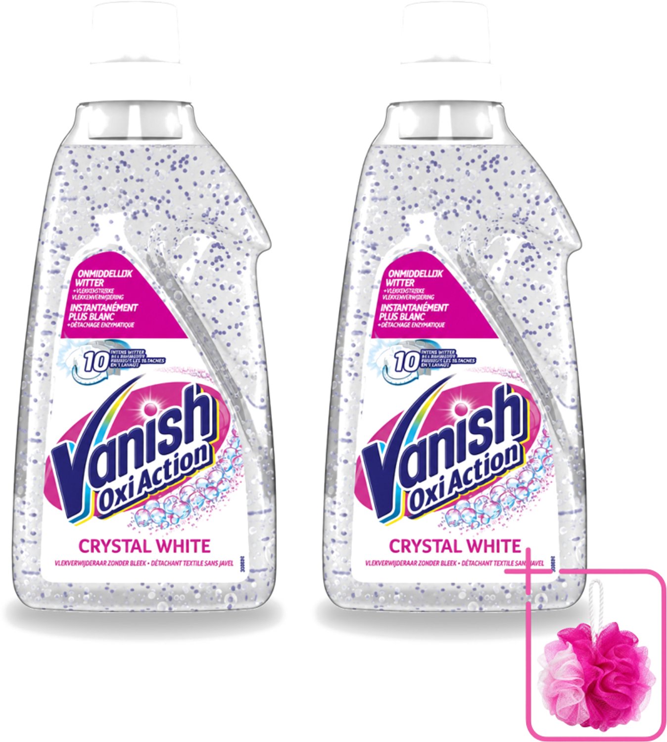 2 x Vanish Oxi Action - Kristalwit - Vlekkenverwijderaar Gel - Zonder Bleek - Witte Was - 15 Wasbeurten - Bulkverpakking - Vlekkenverwijderaar - Douchemop - Witte was