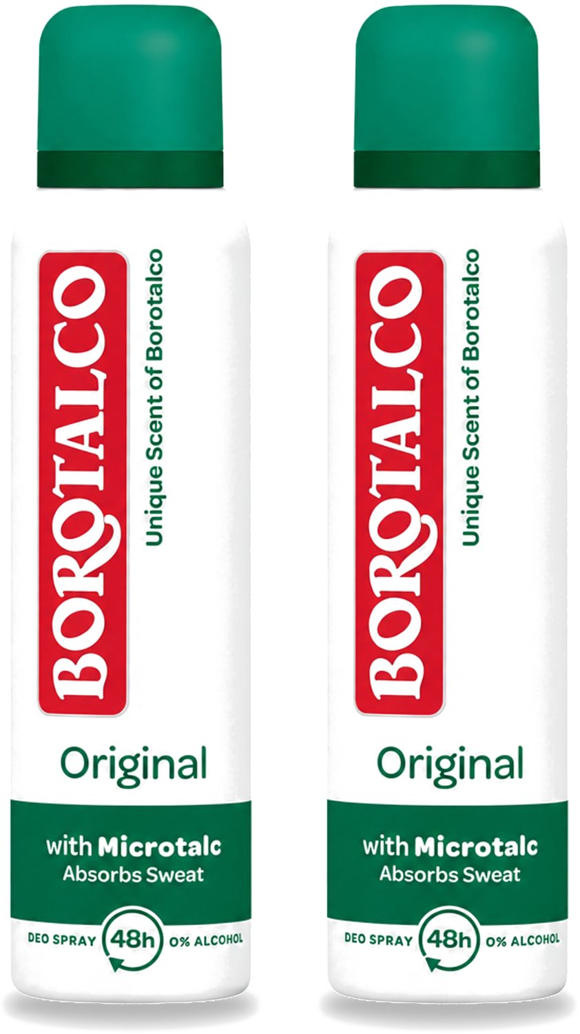 2 x Borotalco - Deodorant Spray - Original - Active Crystal Talc - 0% Alcohol - 150 ml - Voordeelverpakking - 2 stuks