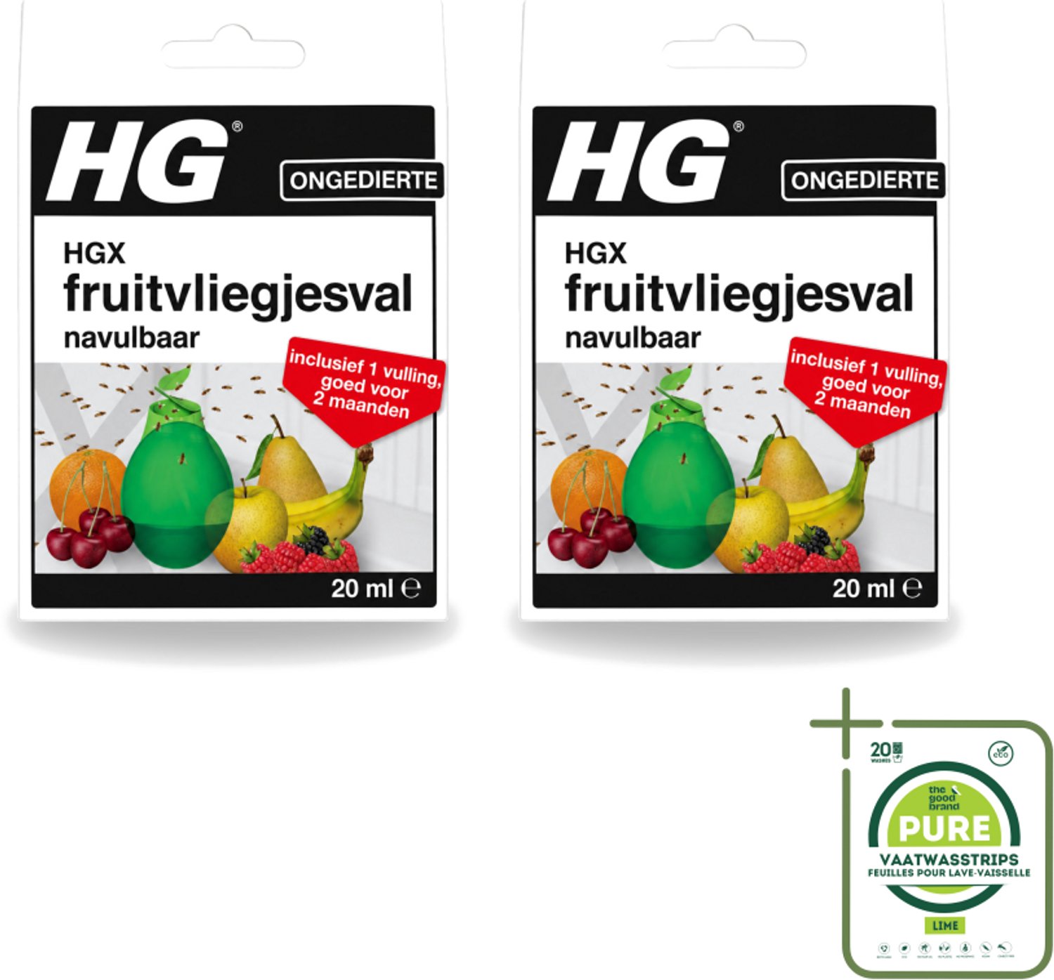 2 x HG X - Ongedierte - Fruitvliegjesval Navulbaar - Inclusief 1 Vulling - 20 ml - Grootverpakking - Vaatwasstrips - Fruitvliegjesval - Fruitvliegjes Bestrijding - Fruitvliegjes Bestrijding Zomer - Fruitvliegjesvrij - Fruitvliegjes Val