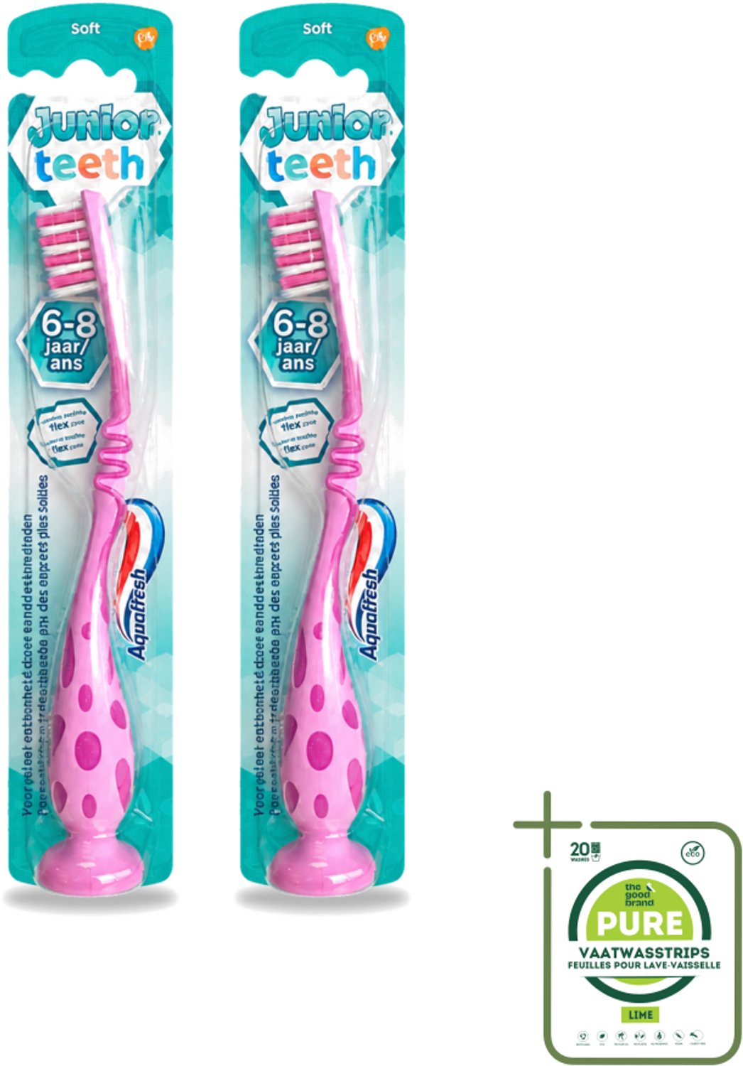2 x Aquafresh - Junior Teeth Tandenborstel - 6-8 Jaar - Cool Ontwerp - 1 Stuk - Grootverpakking - Tandenborstel Voor Kinderen - Tandenpoetsen Voor Kinderen - Kindertandenborstel - Tandenborstel 6-8 Jaar - Tandenpoetsen Voor Jonge Kinderen