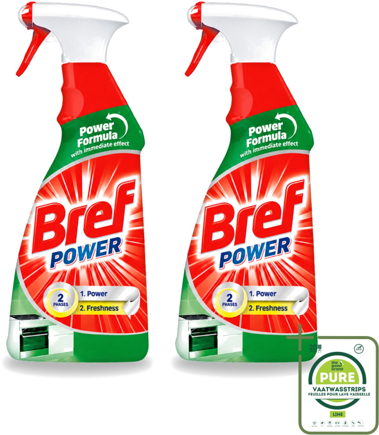 2 x Bref Power - Keukenreiniger - Spray - Ontvetter - 750 ml - Grootverpakking - Vaatwasstrips - Keukenreiniger - Ontvettingscrème - Vet Verwijderen - Krachtige Spray - Keuken Reinigen