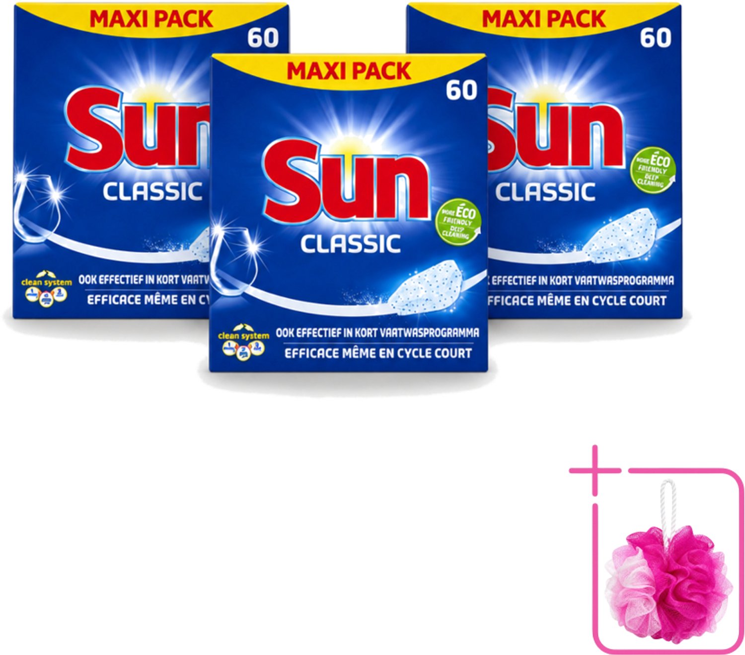 3 x Sun Classic - Vaatwastabletten - Eco - Voordeelverpakking - 60 Tabletten - Bulkverpakking - Vaatwastabletten - Douchemop - Vaatwasser