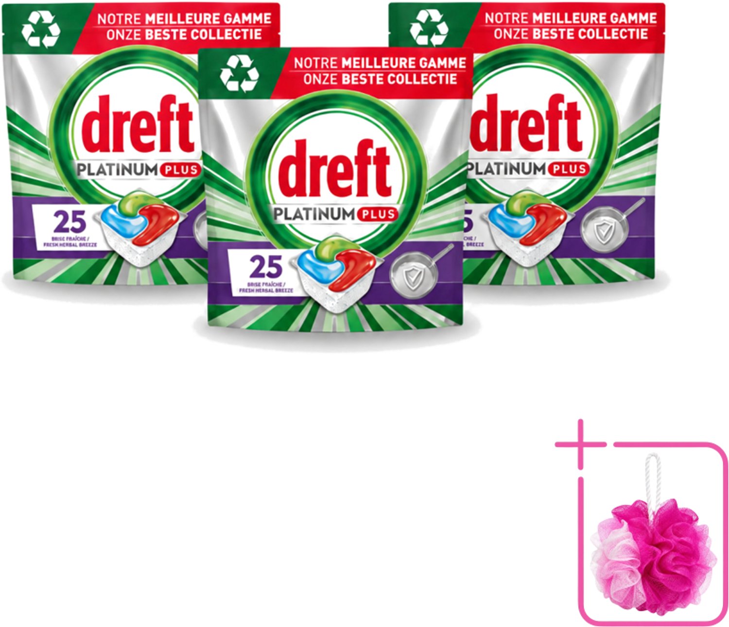 3 x Dreft Platinum Plus - Vaatwascapsules - Deep Clean Boosted - Fresh Herbal Breeze - 25 Afwasbeurten - Bulkverpakking - Vaatwassen - Vaatwasmiddel