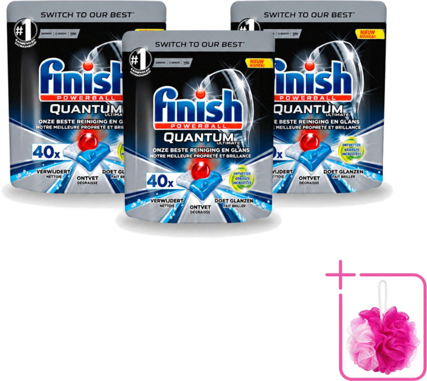 3 x Finish – Vaatwastabletten – Quantum Ultimate Ontvetter – 40 Capsules - Bulkverpakking - Vaatwasmiddel - Vaatwastablet
