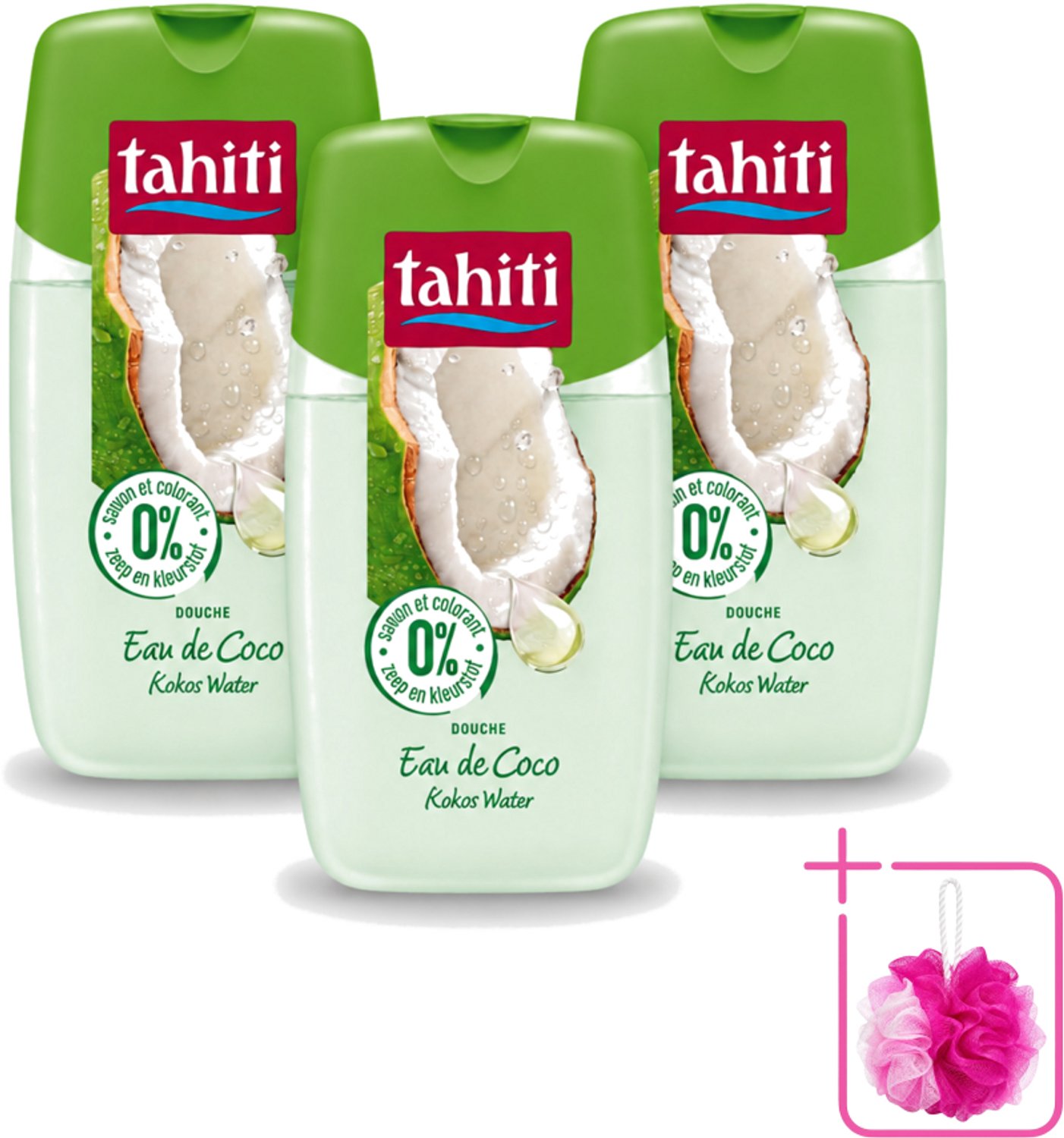 3 x Tahiti - Douchegel - Kokos Water - 0% Kleurstof - 250 ml - Bulkverpakking - Douchegel kokos water - Douchemop - Kokos water douchegel
