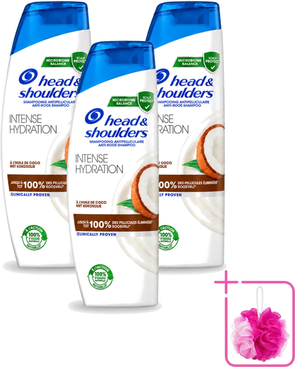 3 x Head & Shoulders - Anti-Roos Shampoo - Intense Hydration - Met Kokosolie - 285 ml - Bulkverpakking - Anti-roos shampoo - Douchemop - Roosvrij haar