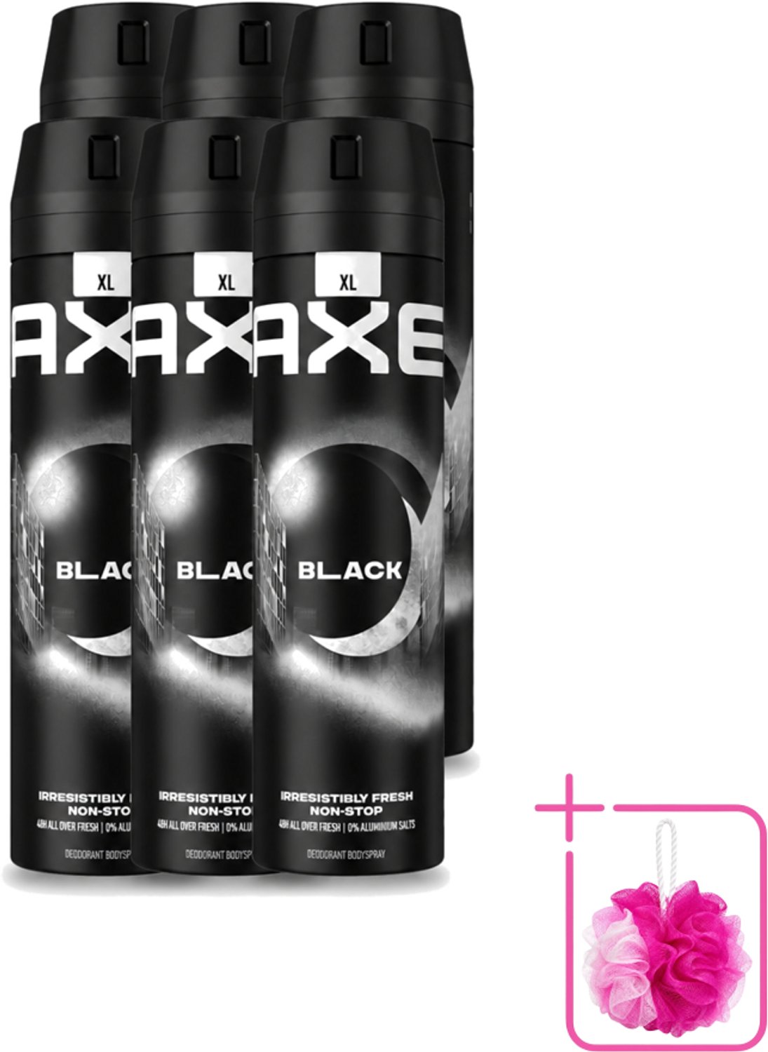 6 x Axe XL - Deodorant Bodyspray - 48hrs Fresh - Black - Frozen Pear & Cedarwood - 200 ml - Bulkverpakking - Deodorant - Douchemop - Lichaamsgeur