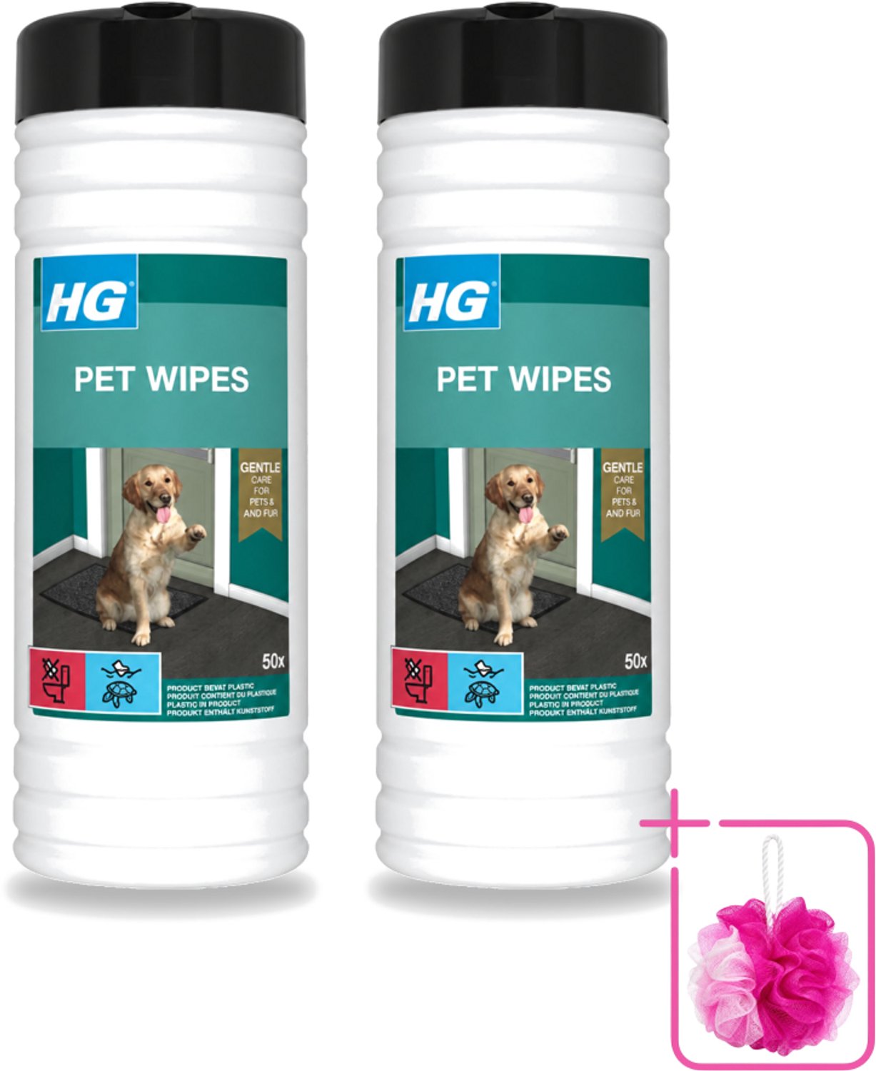 2 x HG - Pet Wipes - Doekjes Voor Huisdieren - 50 Doekjes - Bulkverpakking - Huisdierdoekjes - Douchemop - Reinigen huisdier