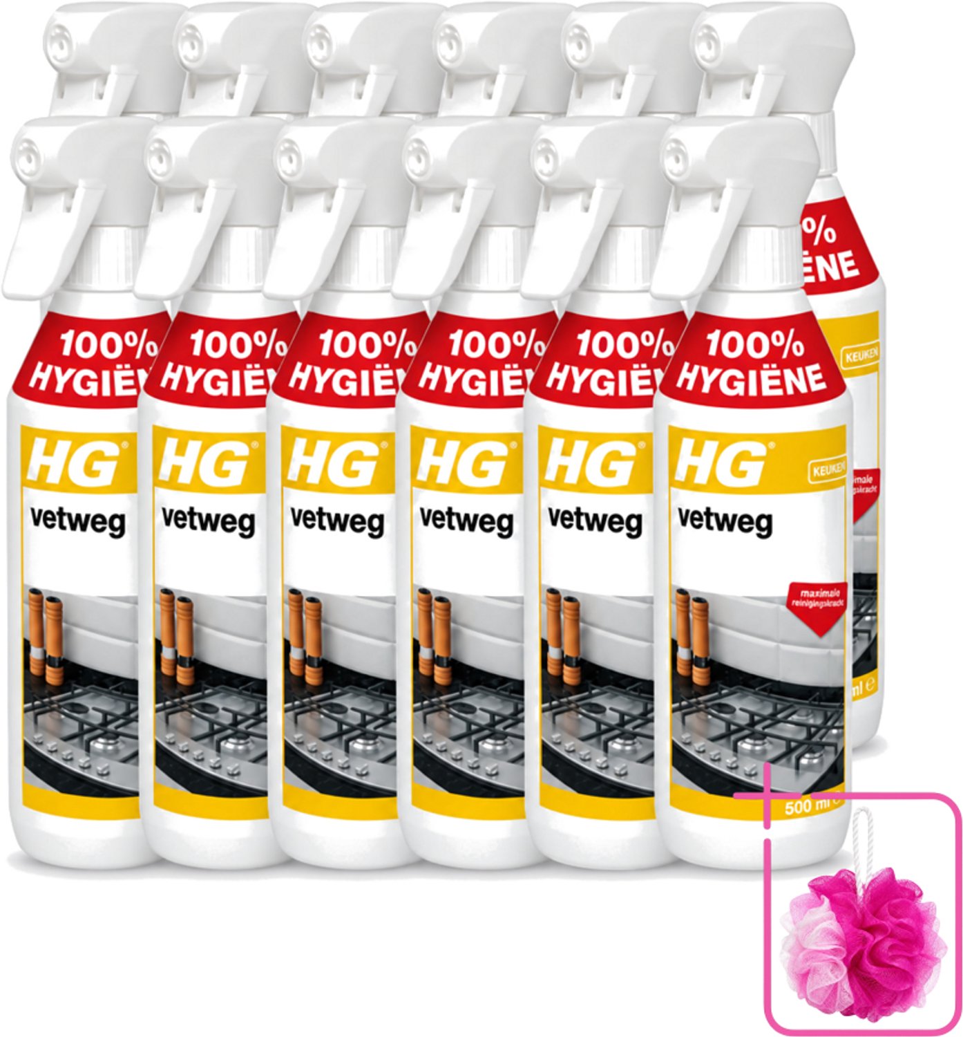 12 x HG - Vetweg - Maximale Reinigingskracht - 500 ml - Bulkverpakking - Keukenreiniger - Vetvrij maken